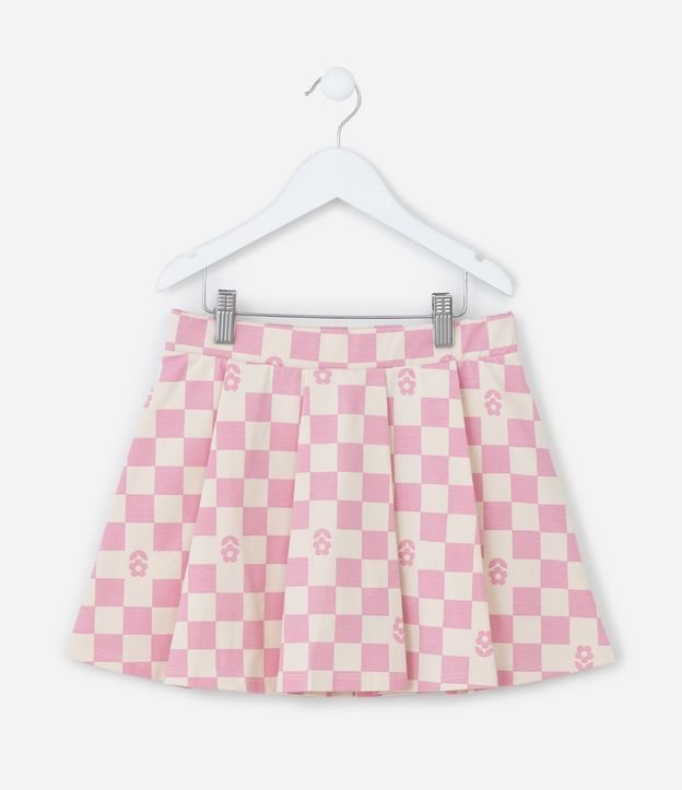 Short Saia com Pregas e Estampa Xadrez - Tam 5 a 14  Anos