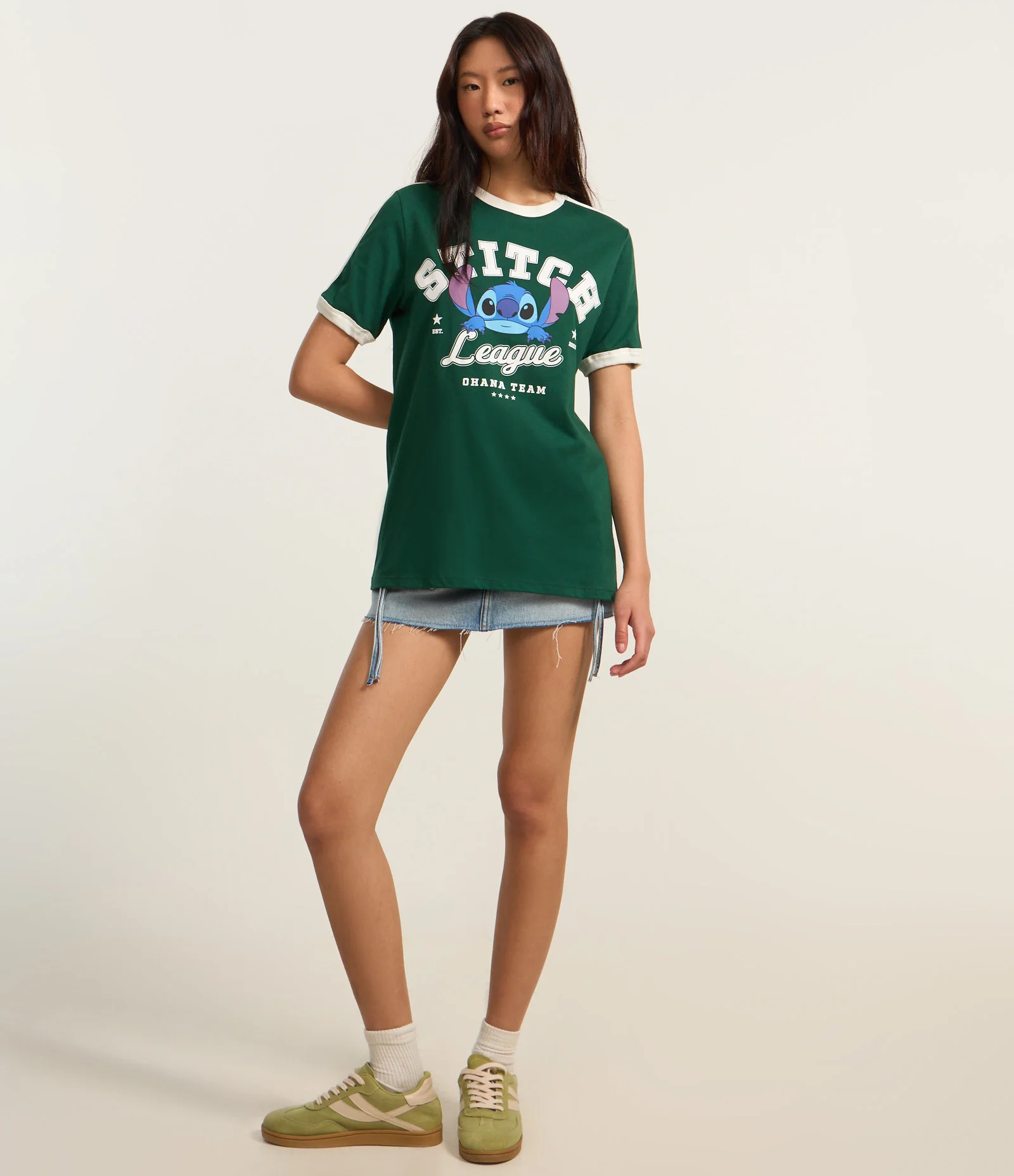 Camiseta T-shirt em Algodão com Estampa Stitch League Verde 2