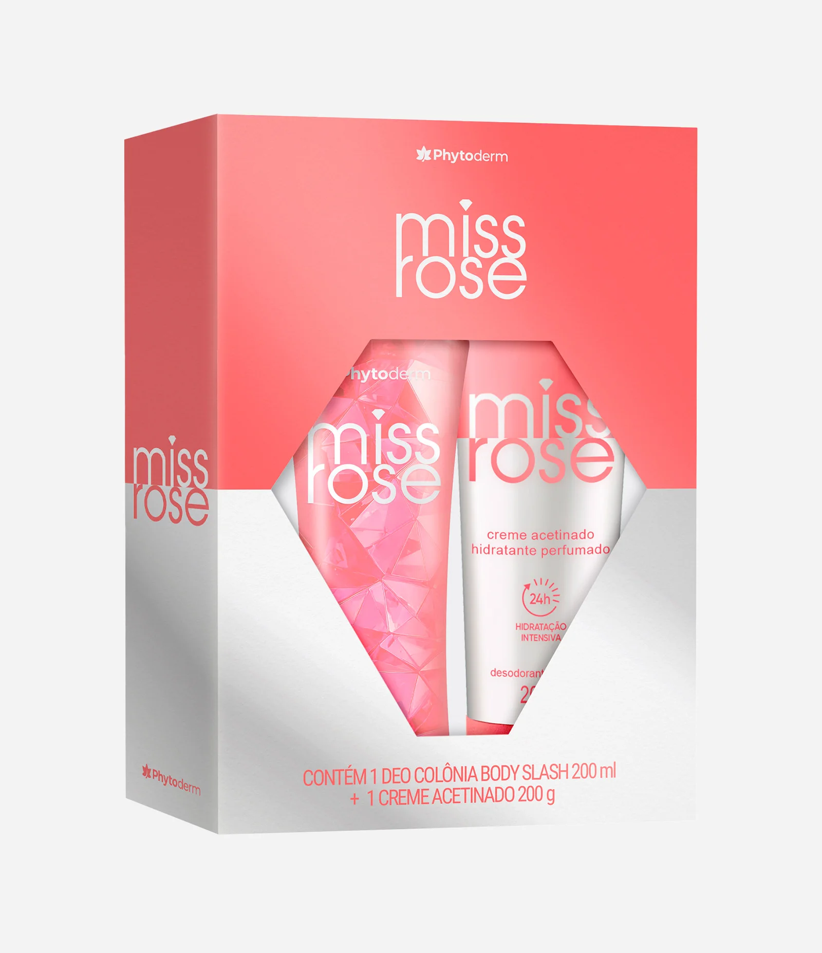 Kit Phytoderm Miss Rose Colônia Splash Feminino 200ml + Creme Acetinado 200g  KIT 2