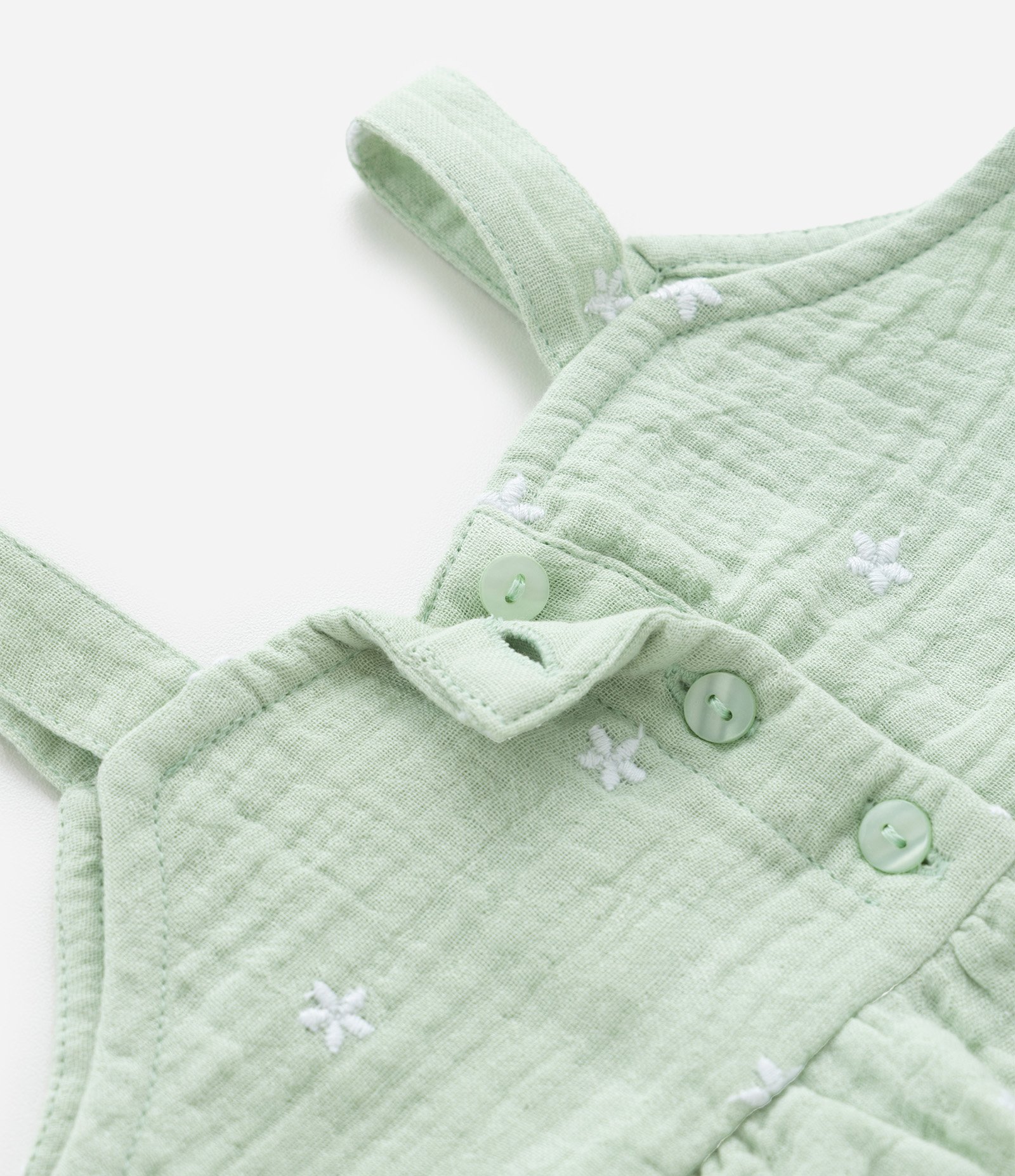 Conjunto Infantil em Tricoline com Bordado Floral - Tam 3 a 18 Meses Verde 10