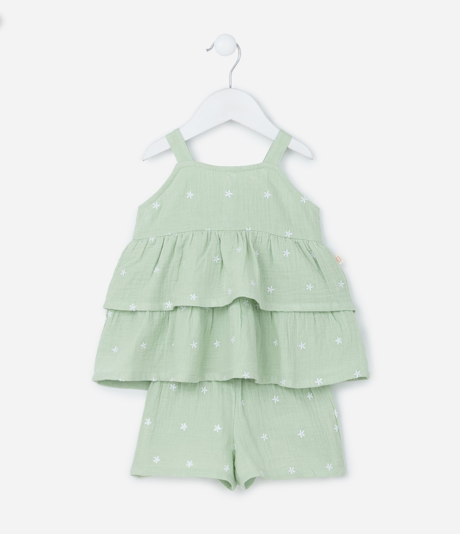Conjunto Infantil em Tricoline com Bordado Floral - Tam 3 a 18 Meses Verde 2