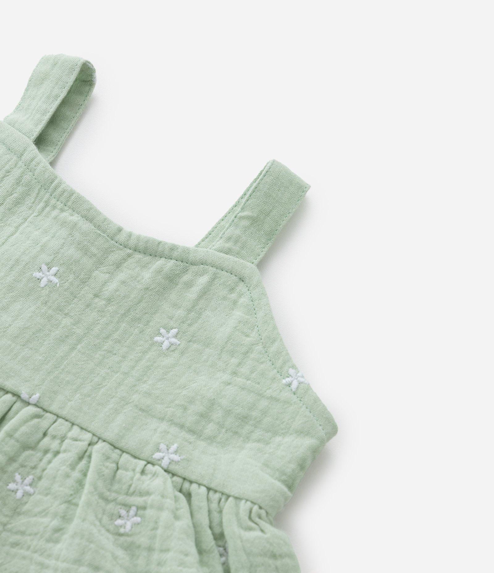 Conjunto Infantil em Tricoline com Bordado Floral - Tam 3 a 18 Meses Verde 8