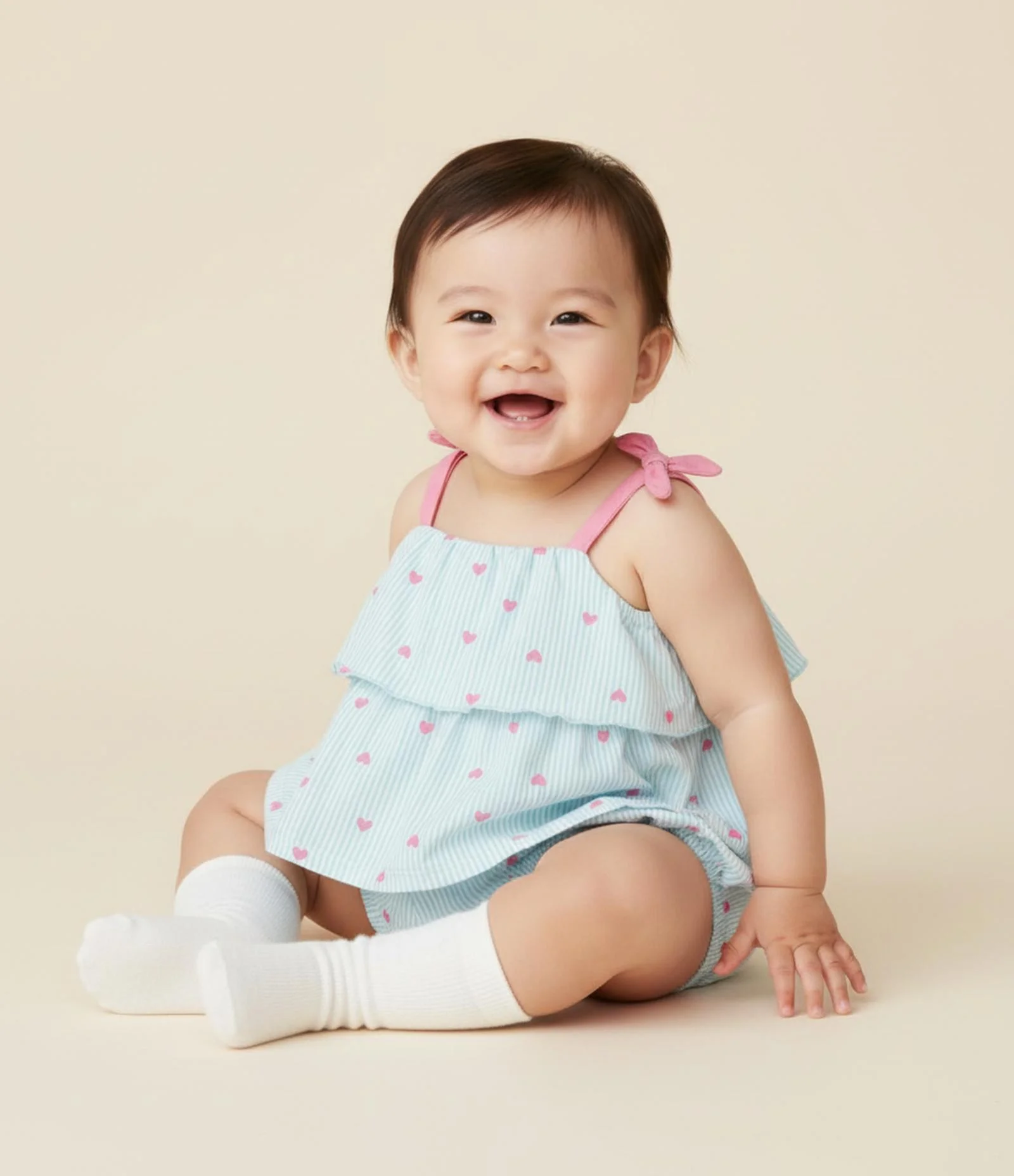 Conjunto Infantil com Estampa de Listras e Corações - Tam 0 a 18 Meses Azul/Rosa 1