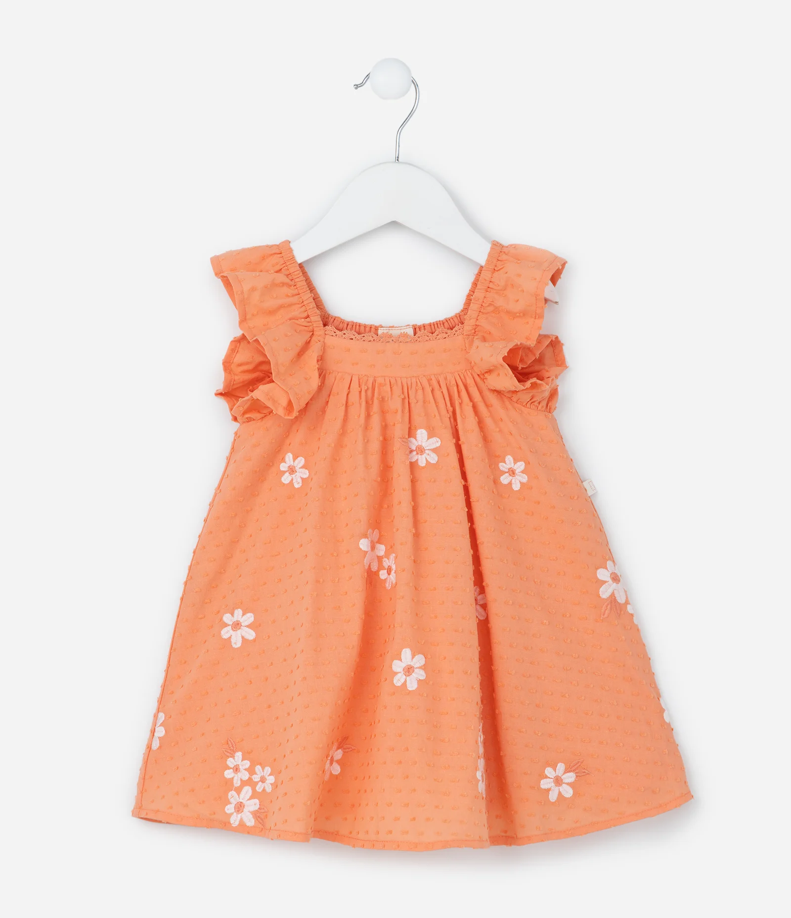 Vestido Infantil em Tricoline com Estampa Floral e Calcinha - Tam 3 a 18 Meses Laranja 2