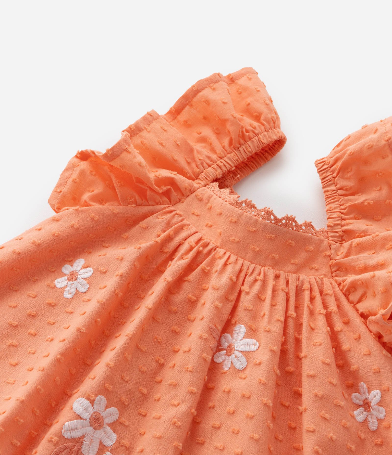 Vestido Infantil em Tricoline com Estampa Floral e Calcinha - Tam 3 a 18 Meses Laranja 7