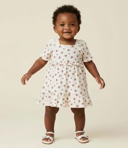 Vestido Infantil em Tricoline com Estampa Floral e Calcinha - Tam 3 a 18 Meses