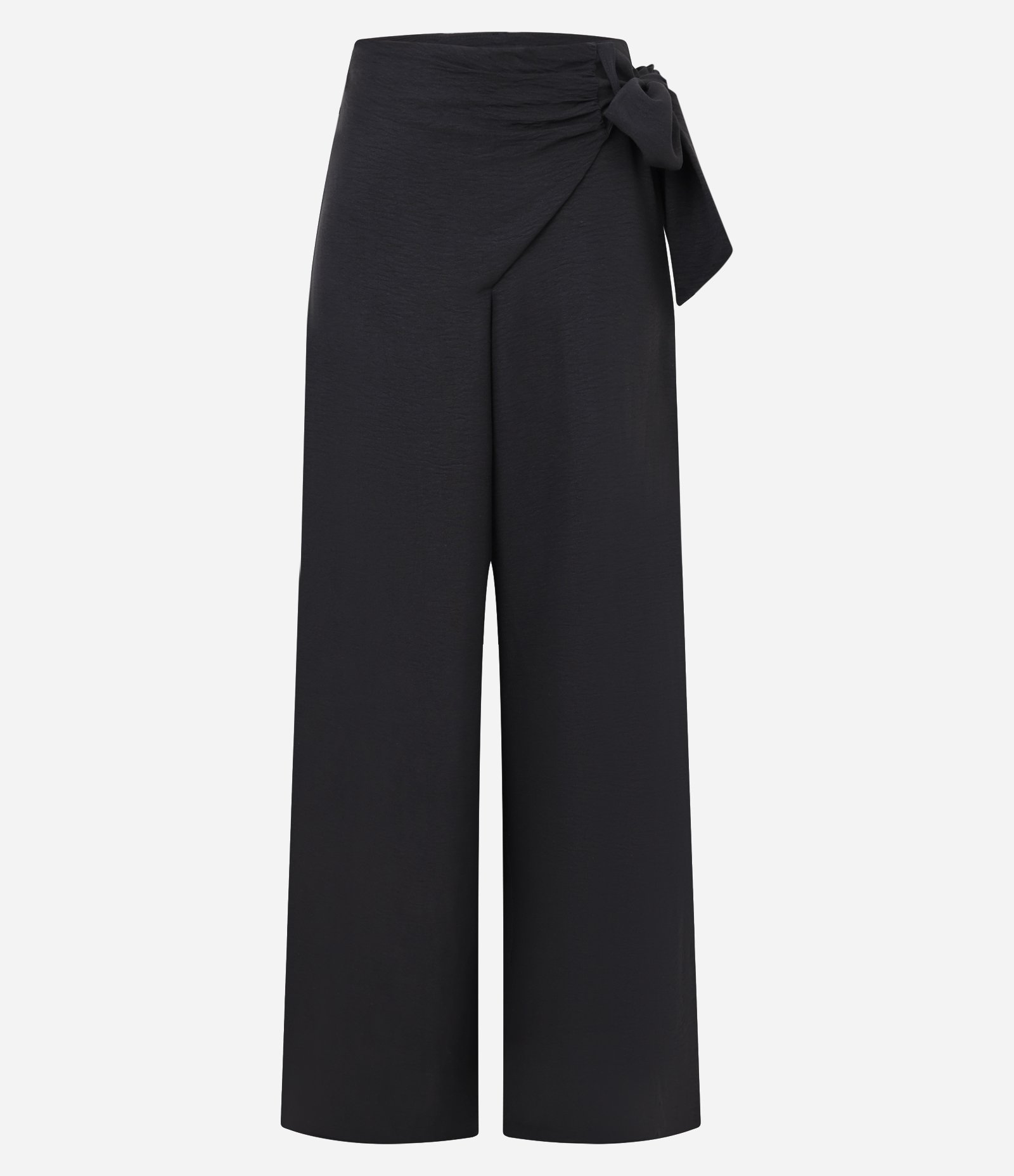 Calça Pantalona Alfaiataria com Sobreposição e Amarração Lateral Preto 5