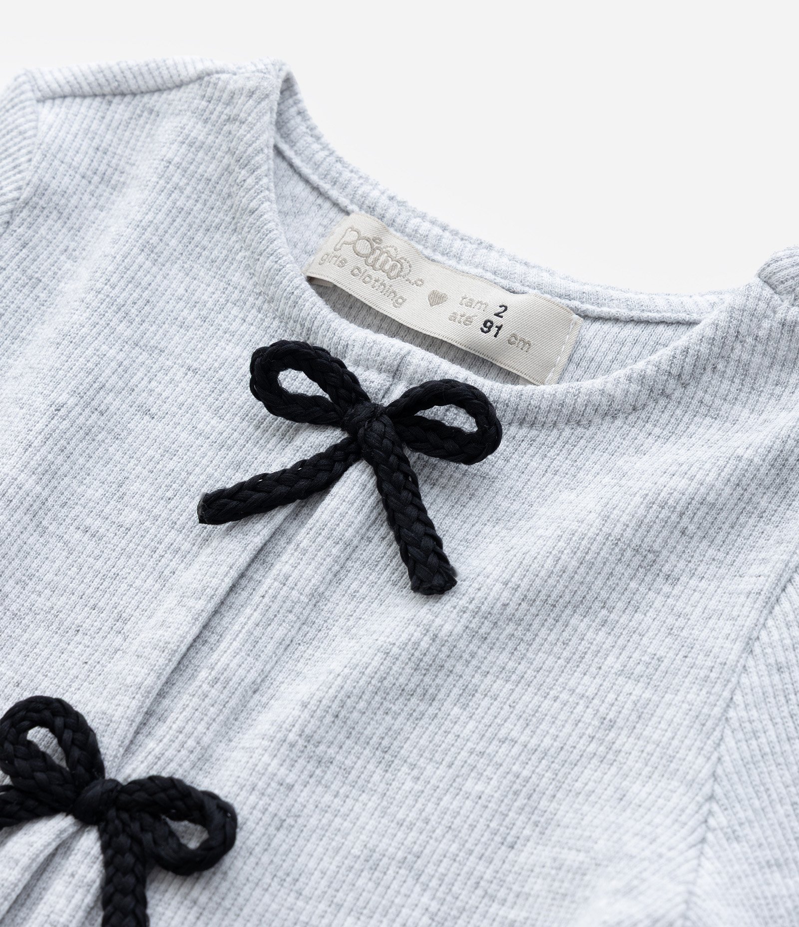 Blusa Infantil em Ribana com Lacinhos Contrastantes - Tam 1 a 6 Anos Cinza 5