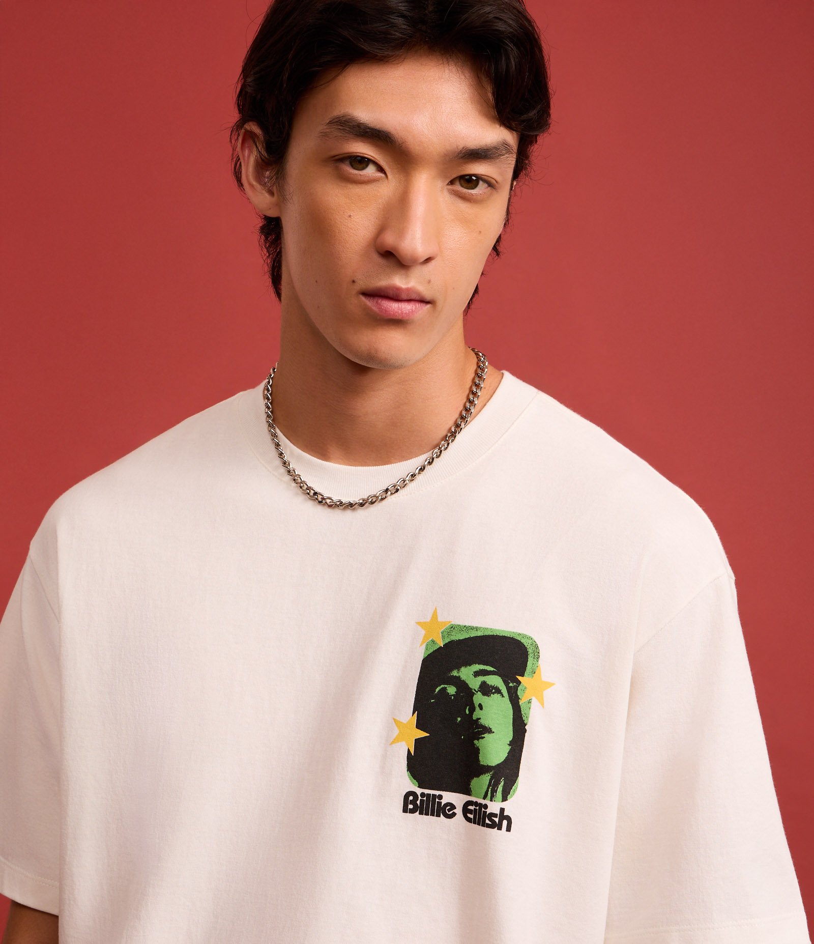 Camiseta Boxy em Malhão com Estampa Billie Eilish Off White 6