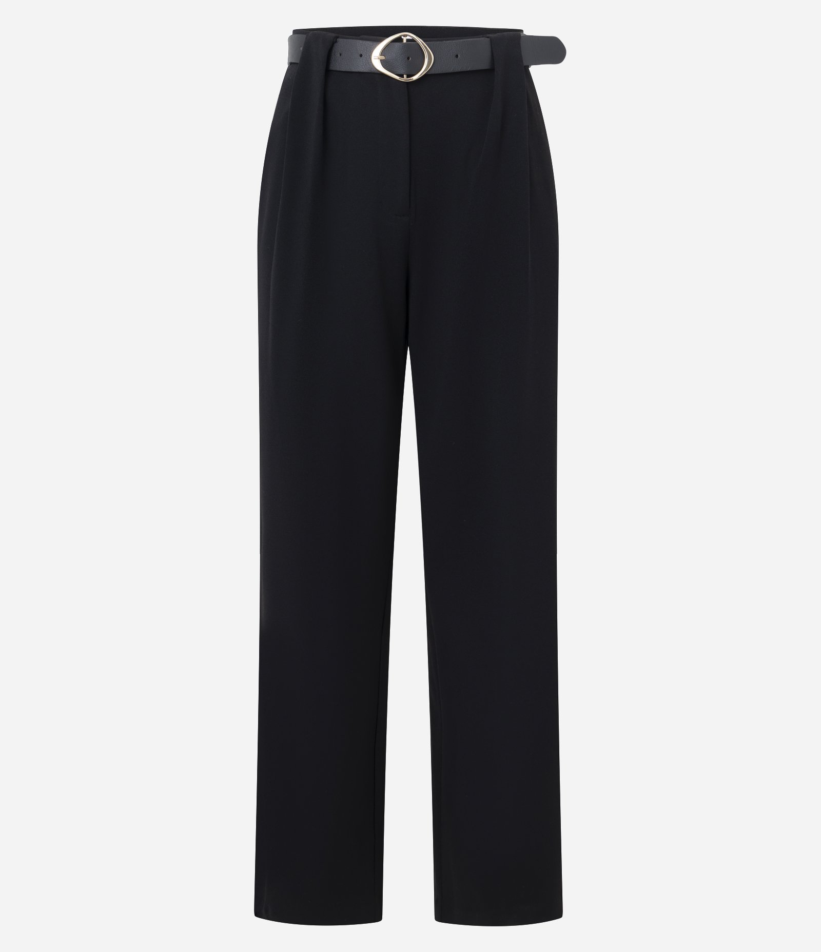 Calça Reta Cintura Alta em Ponto Roma com Cinto Preto 1