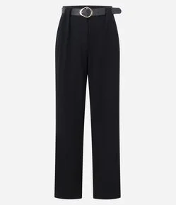 Calça Reta Cintura Alta em Ponto Roma com Cinto