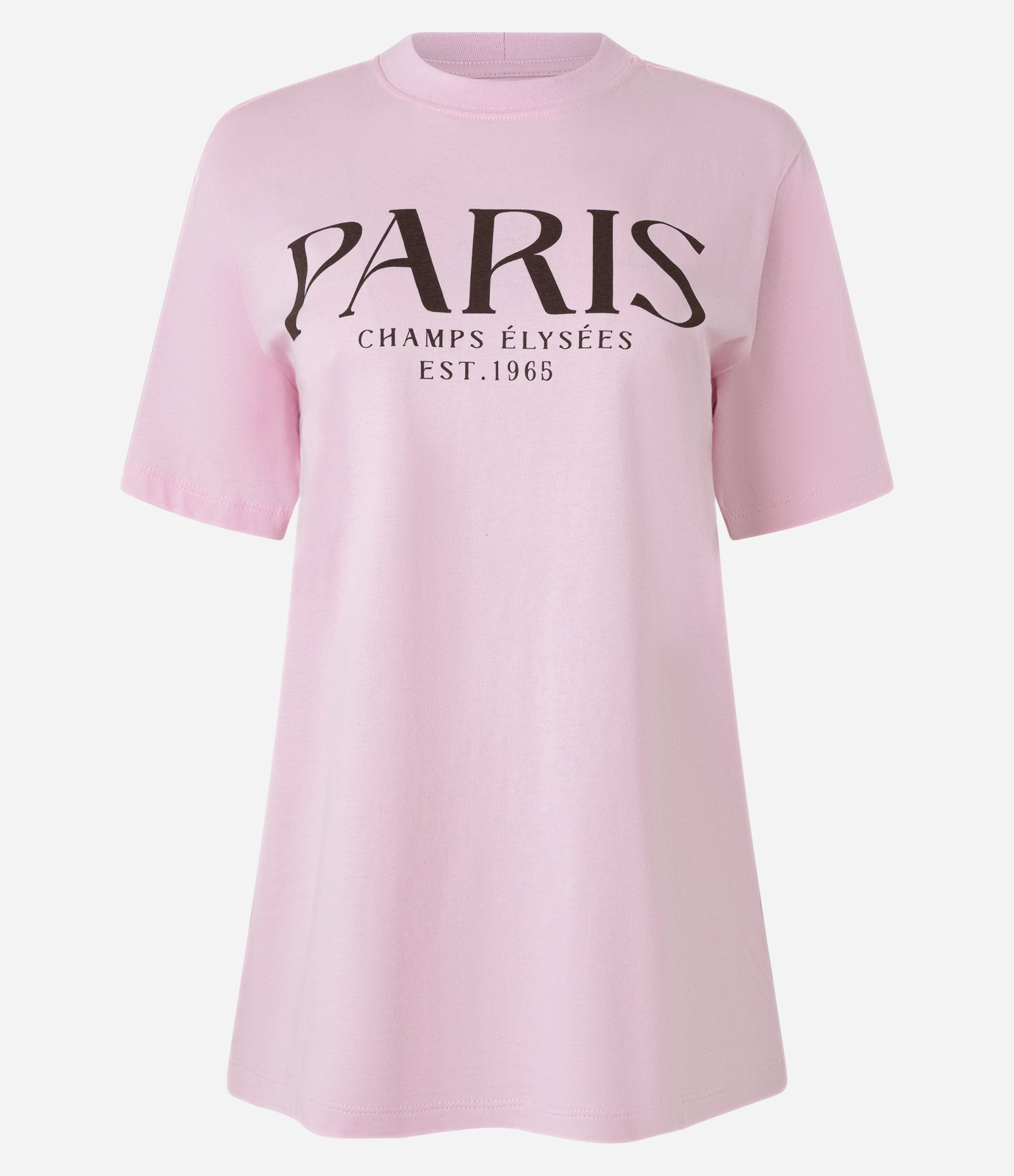 Camiseta Alongada em Algodão com Estampa Paris Rosa 5