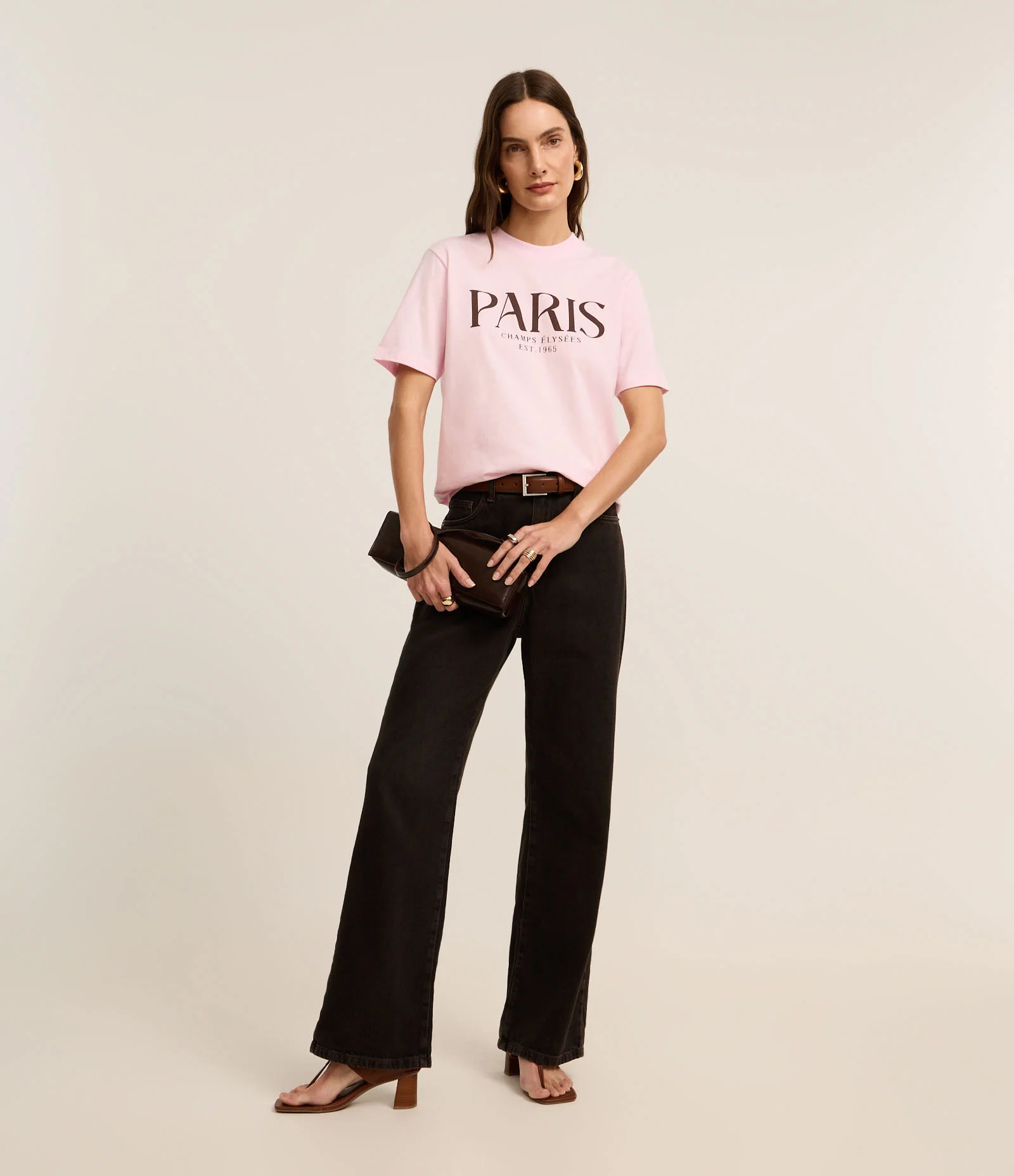 Camiseta Alongada em Algodão com Estampa Paris Rosa 2