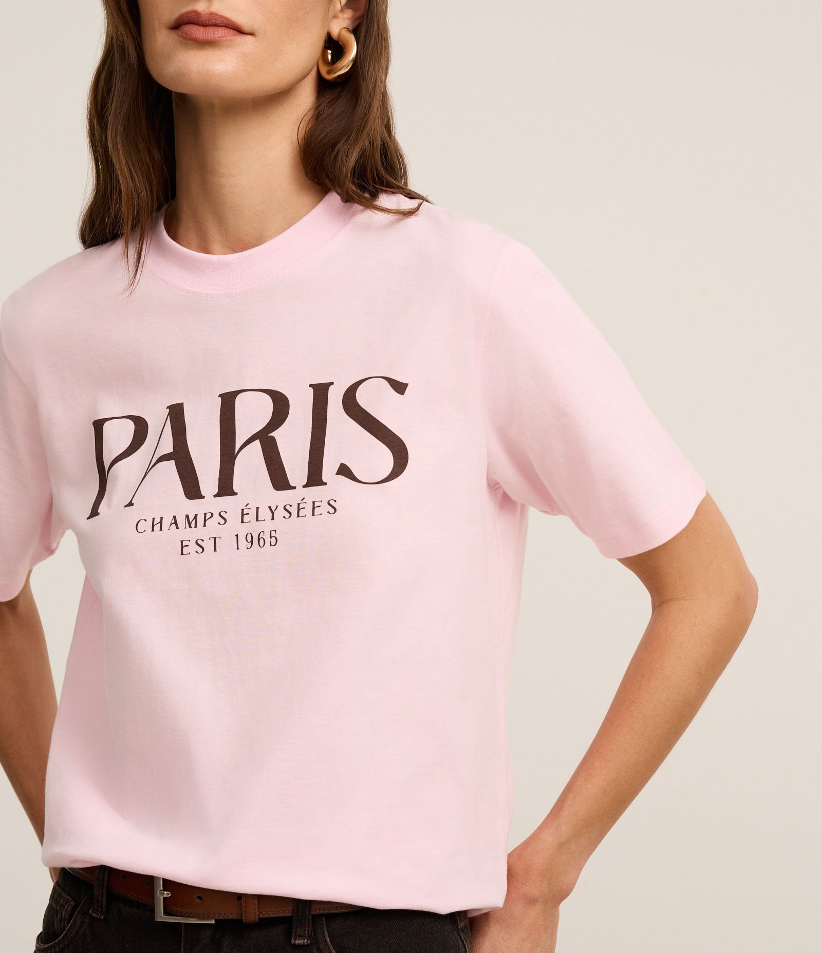 Camiseta Alongada em Algodão com Estampa Paris Rosa 3