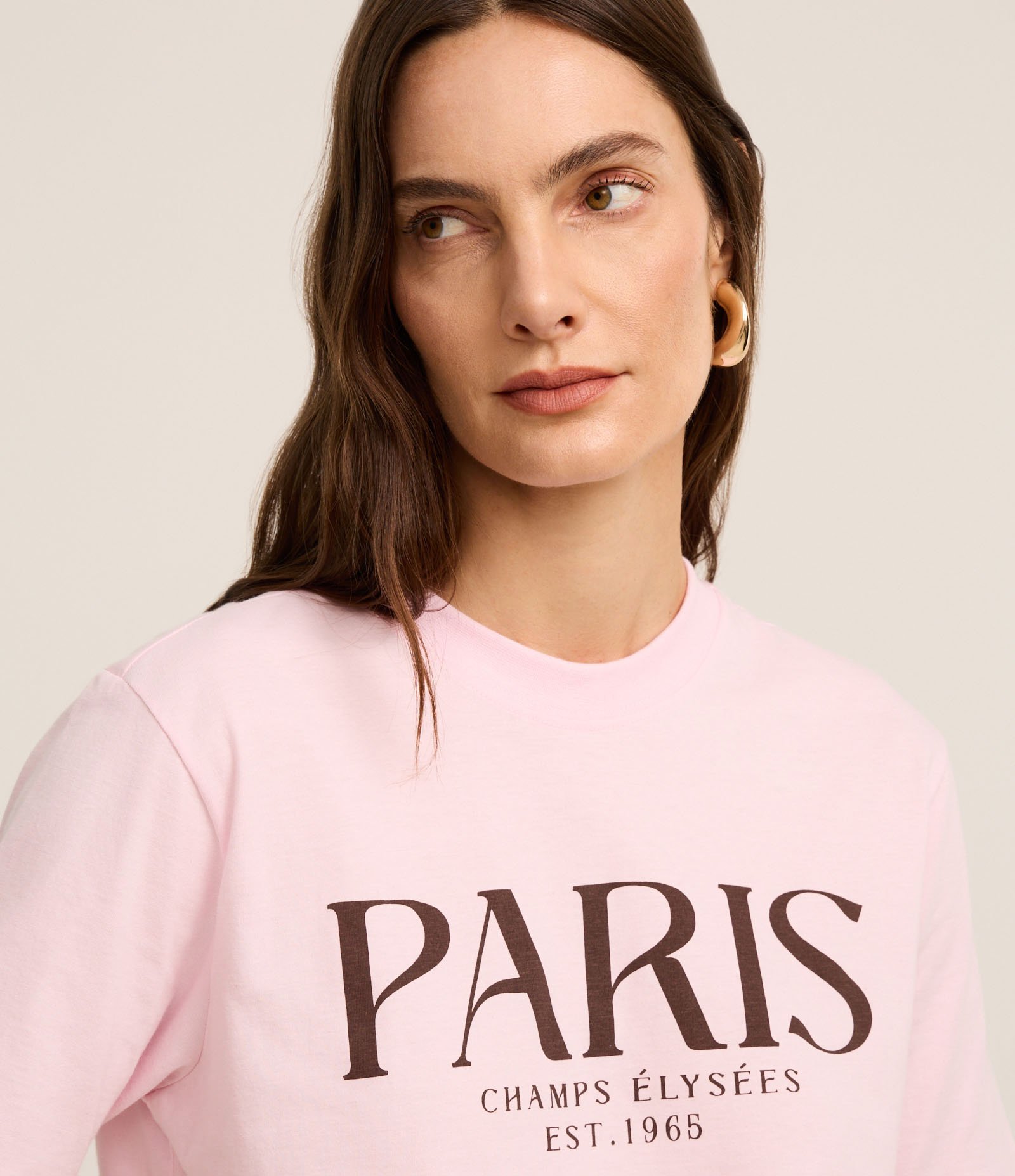 Camiseta Alongada em Algodão com Estampa Paris Rosa 4