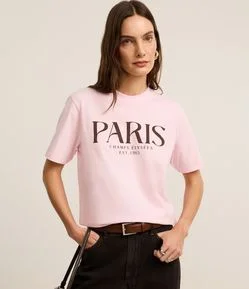 Camiseta Alongada em Algodão com Estampa Paris