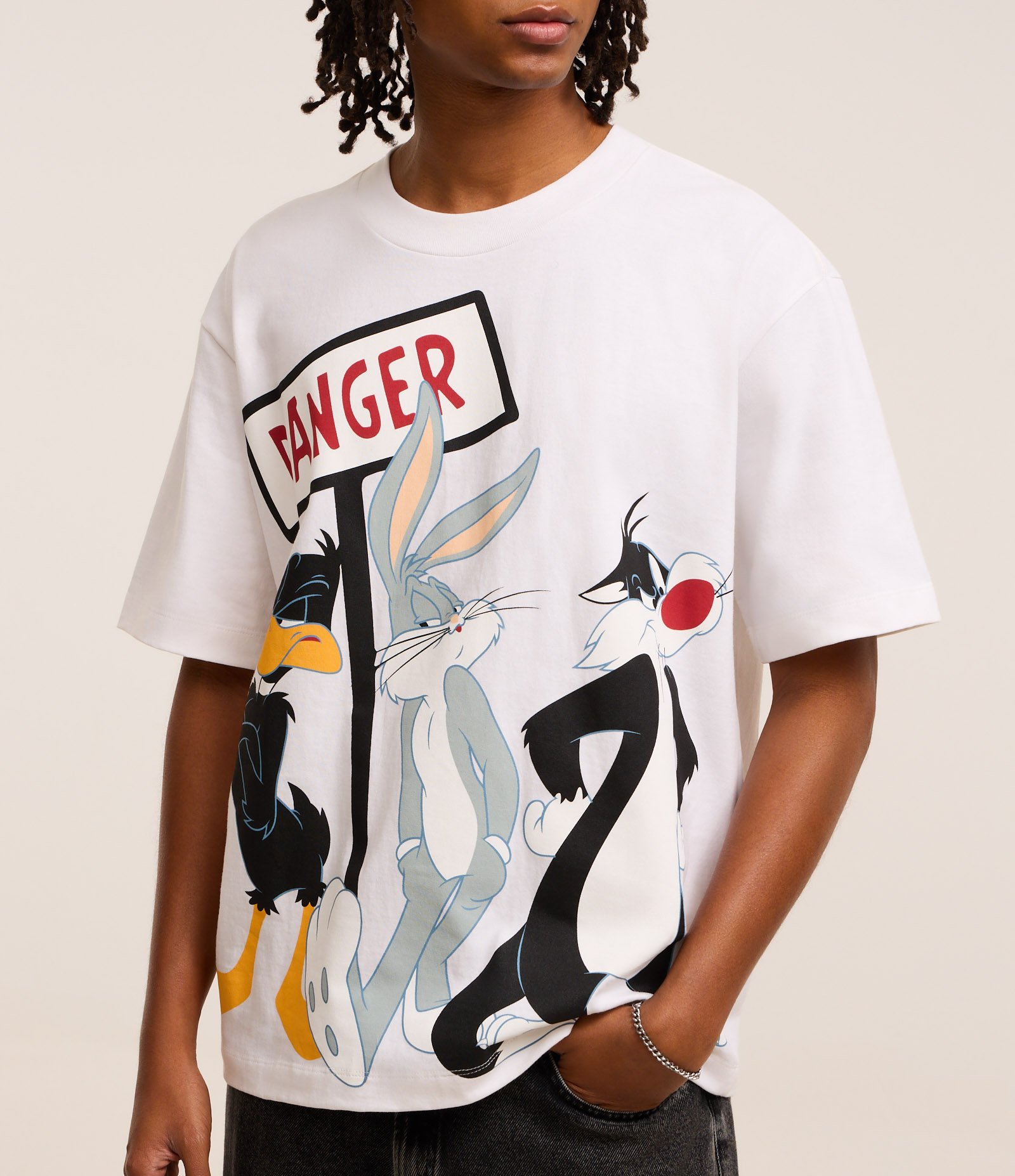 Camiseta Boxy em Algodão com Estampa Looney Tunes Branco 3