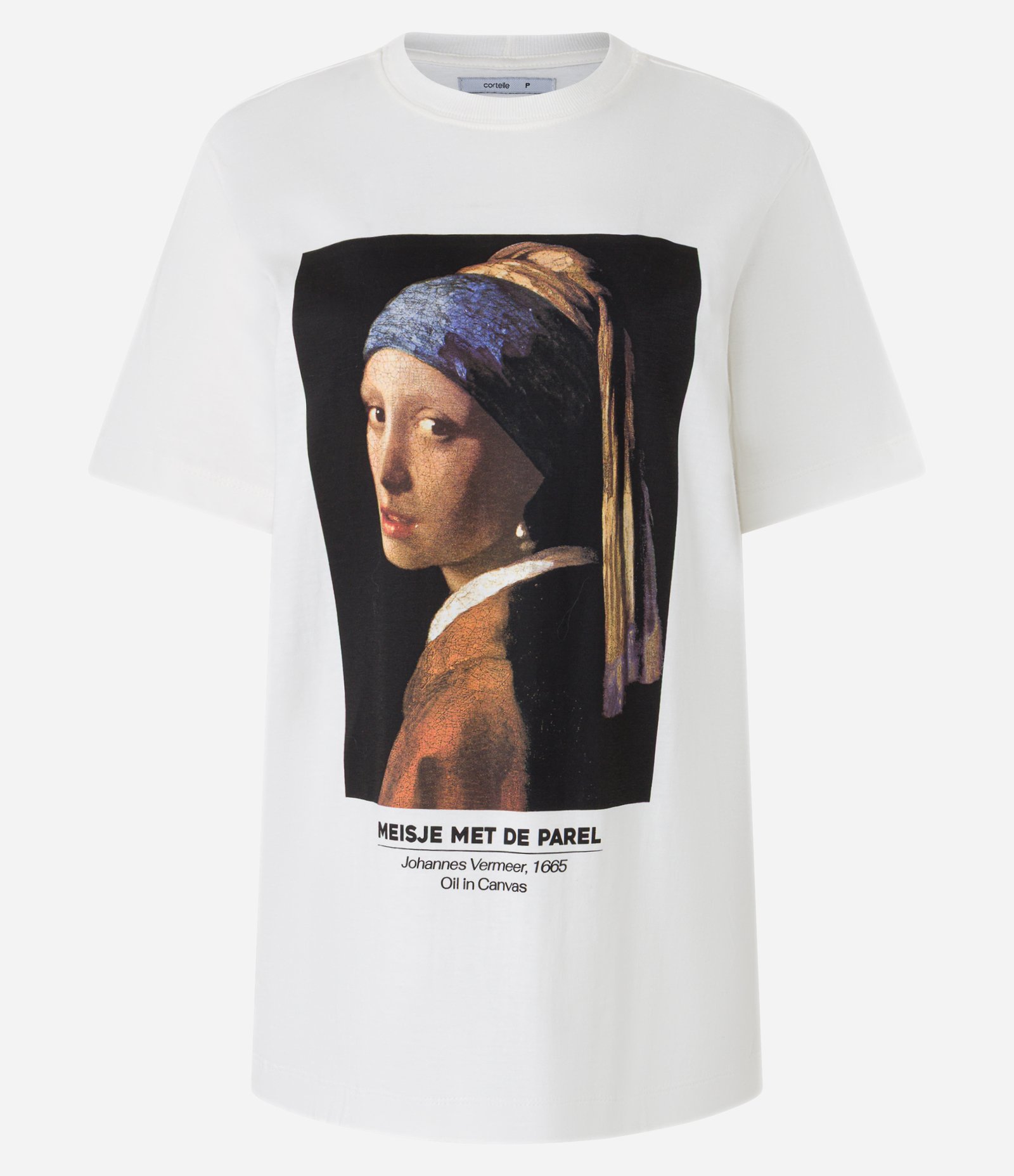 Camiseta em Algodão com Estampa Mulher com Brinco de Pérola Branco Neve 5