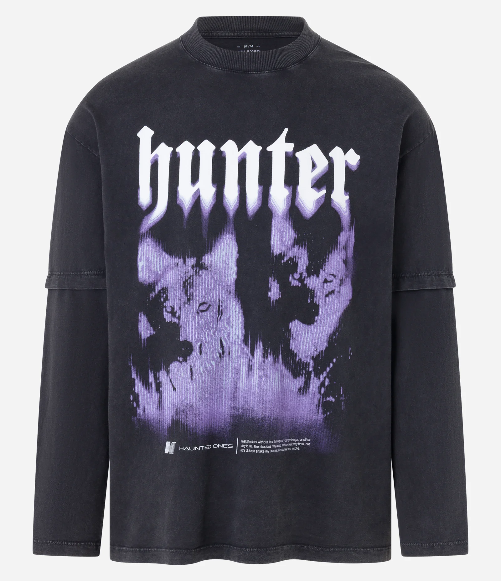 Camiseta Relaxed em Algodão com Manga Sobreposta e Estampa de Lobos Hunter Preto 1