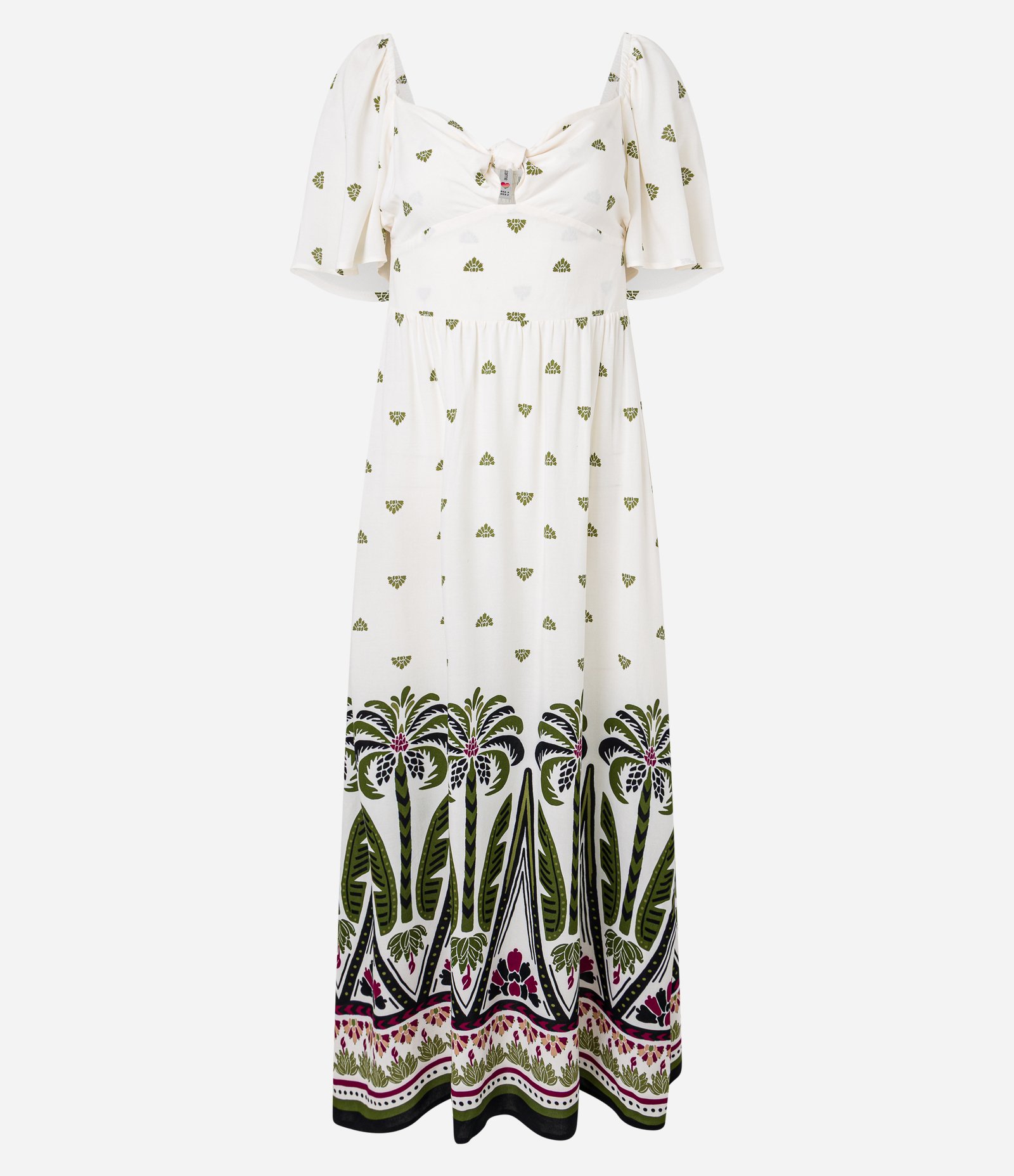 Vestido Long Midi em Viscose com Lastex e Estampa de Coqueiros Branco 6