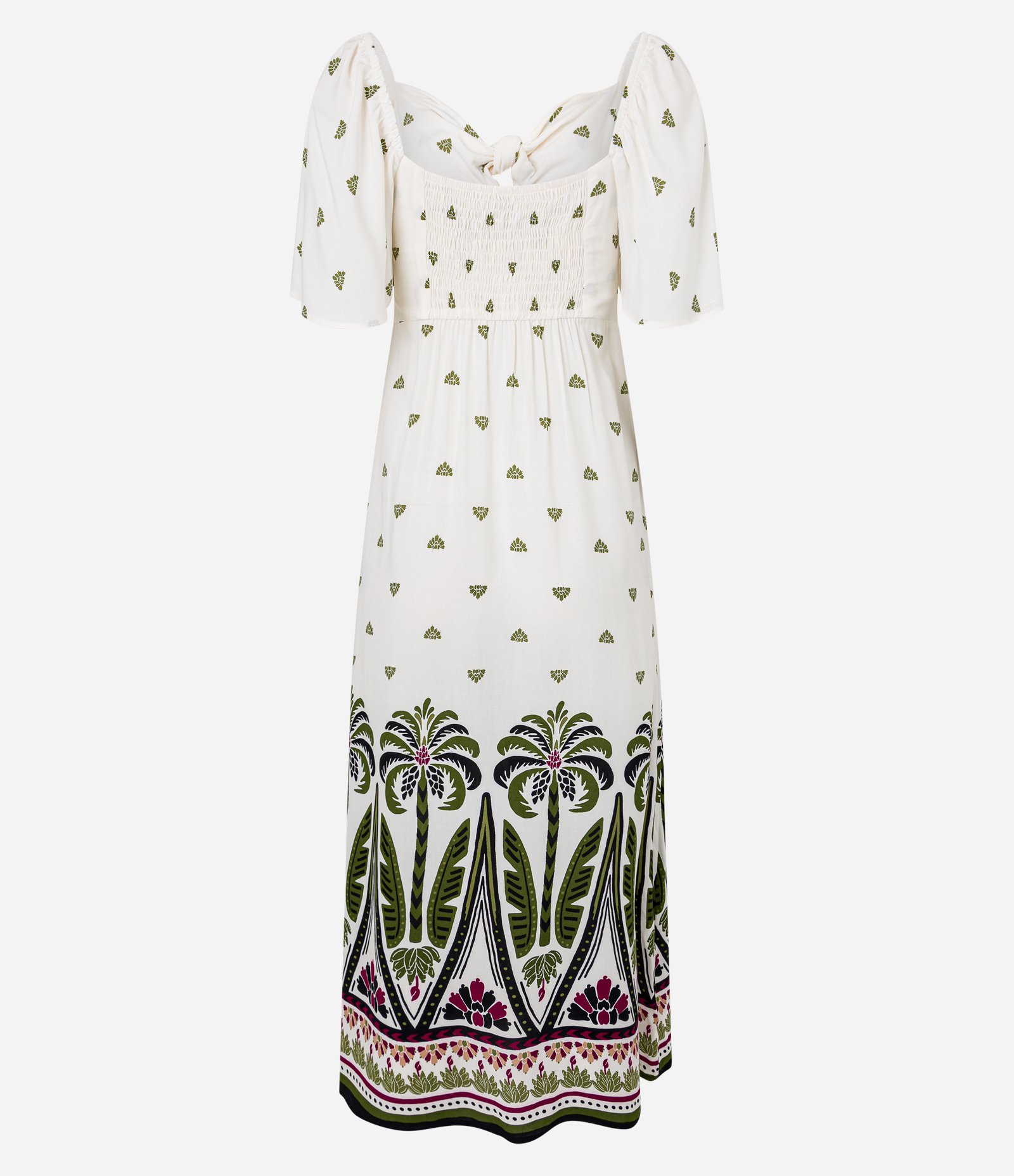 Vestido Long Midi em Viscose com Lastex e Estampa de Coqueiros Branco 8