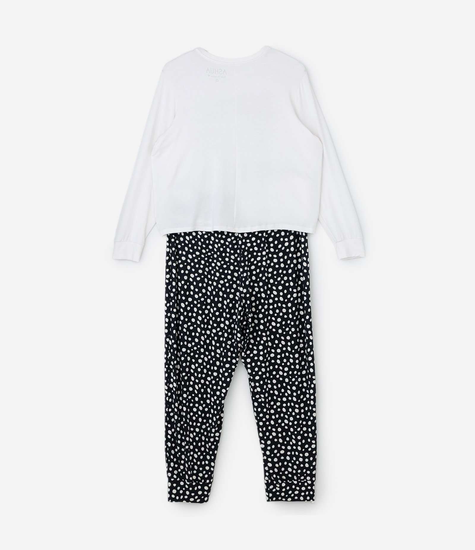 Pijama Longo com Manga Jogger Estampa Lettering e Poá Curve & Plus Size Branco/Preto 6