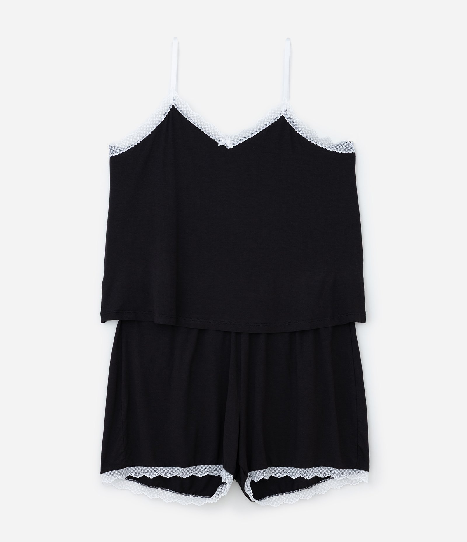 Pijama Short Doll com Renda Contrastante Curve & Plus Size Preto 5