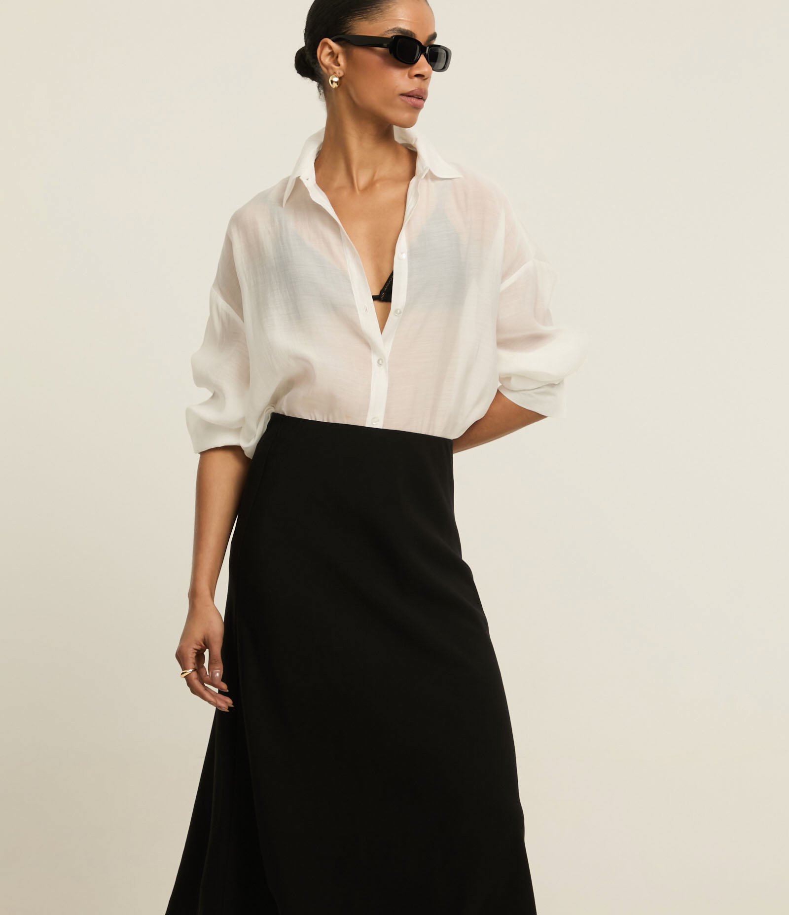 Saia Slip Longa em Cupro com cós Alfaiatado Preto 2