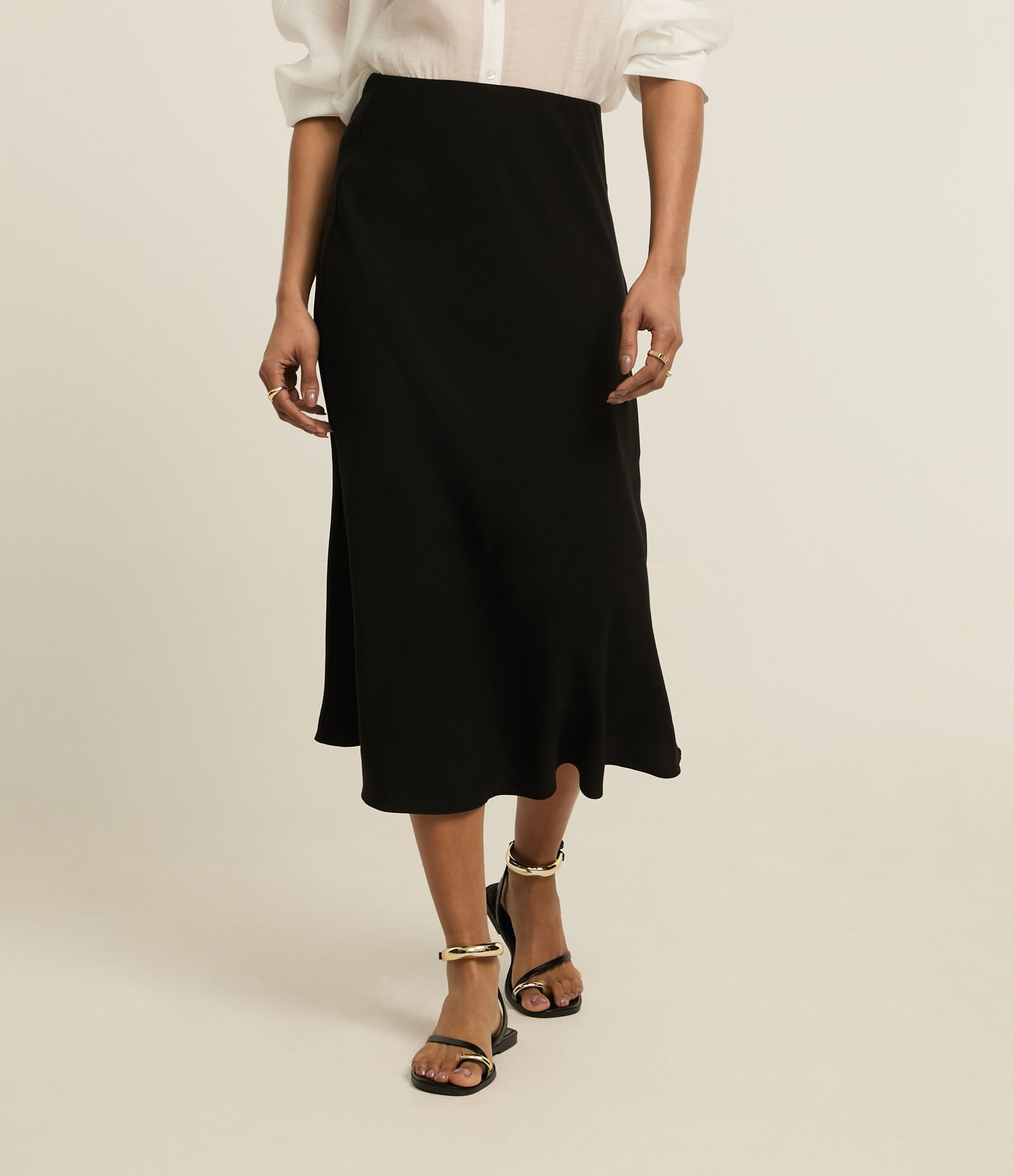 Saia Slip Longa em Cupro com cós Alfaiatado Preto 3