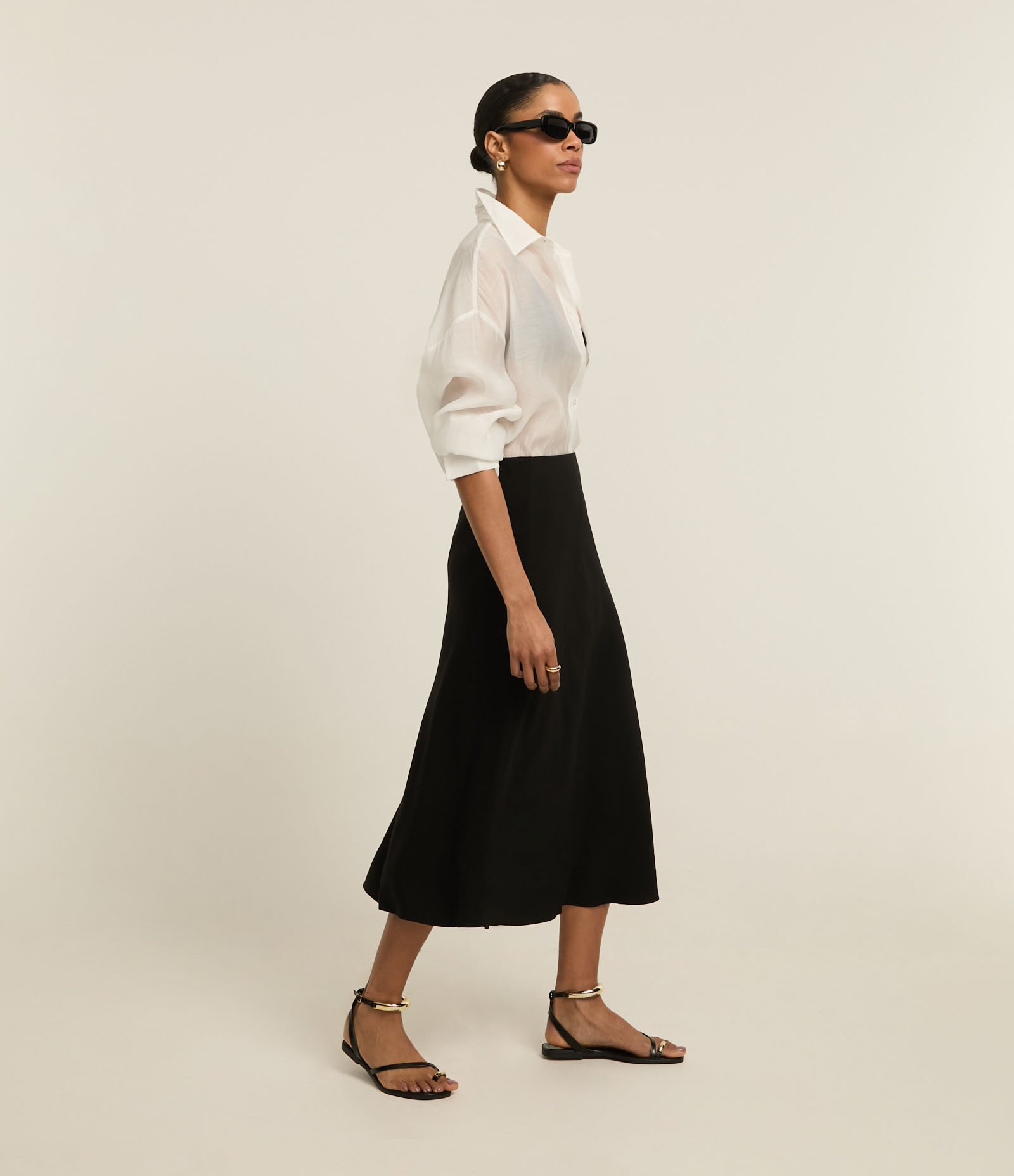 Saia Slip Longa em Cupro com cós Alfaiatado Preto 5