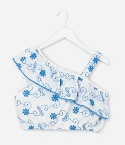Blusa Cropped Infantil Ombro Só com Estampa Bordada - Tam 5 a 14 Anos