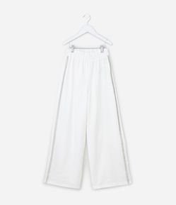 Calça Wide Leg Infantil em Sarja com Aplicação de Brilhos- Tam 5 a 14 Anos