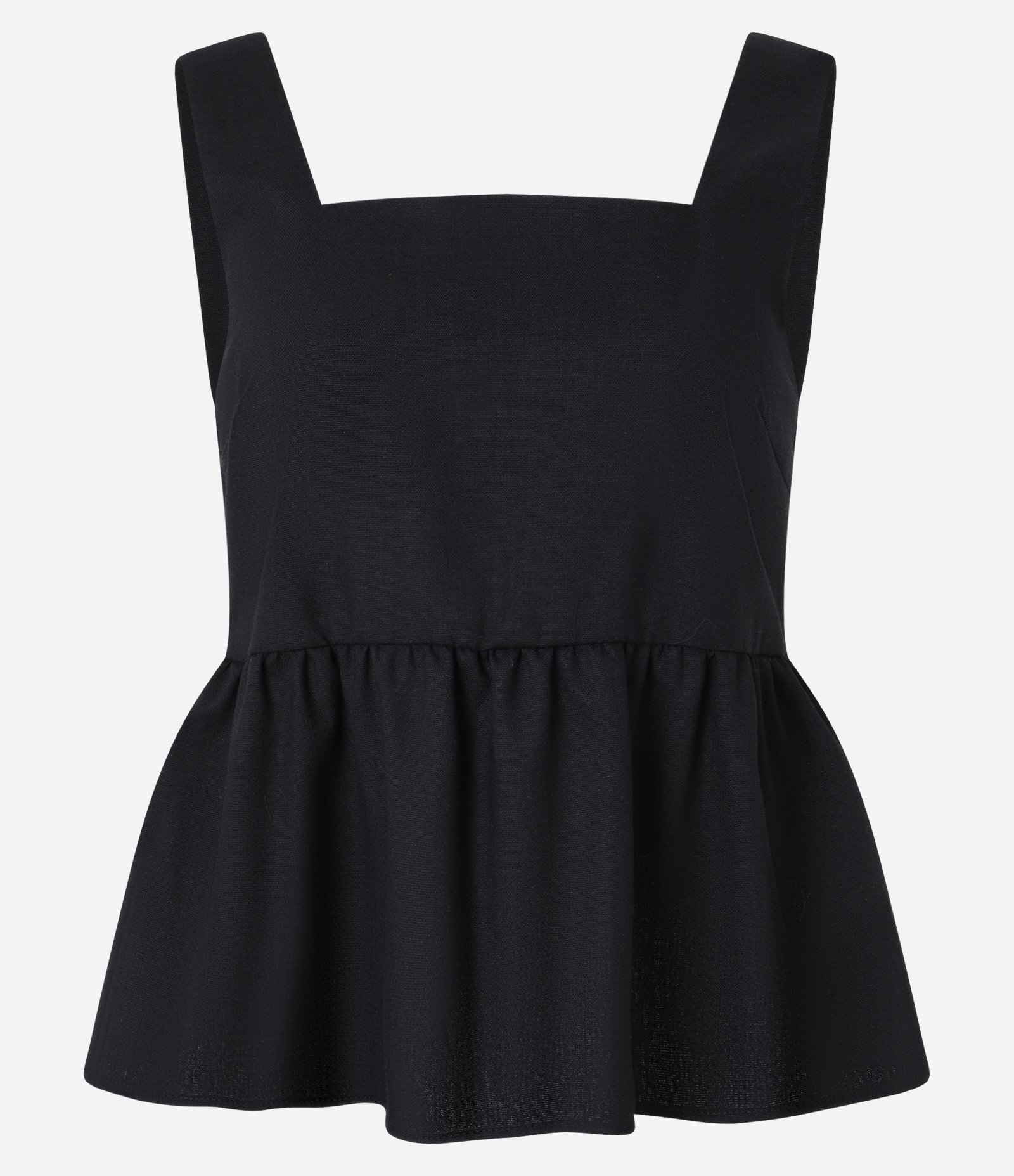 Blusa Peplum em Viscolinho com Decote Quadrado Preto 5