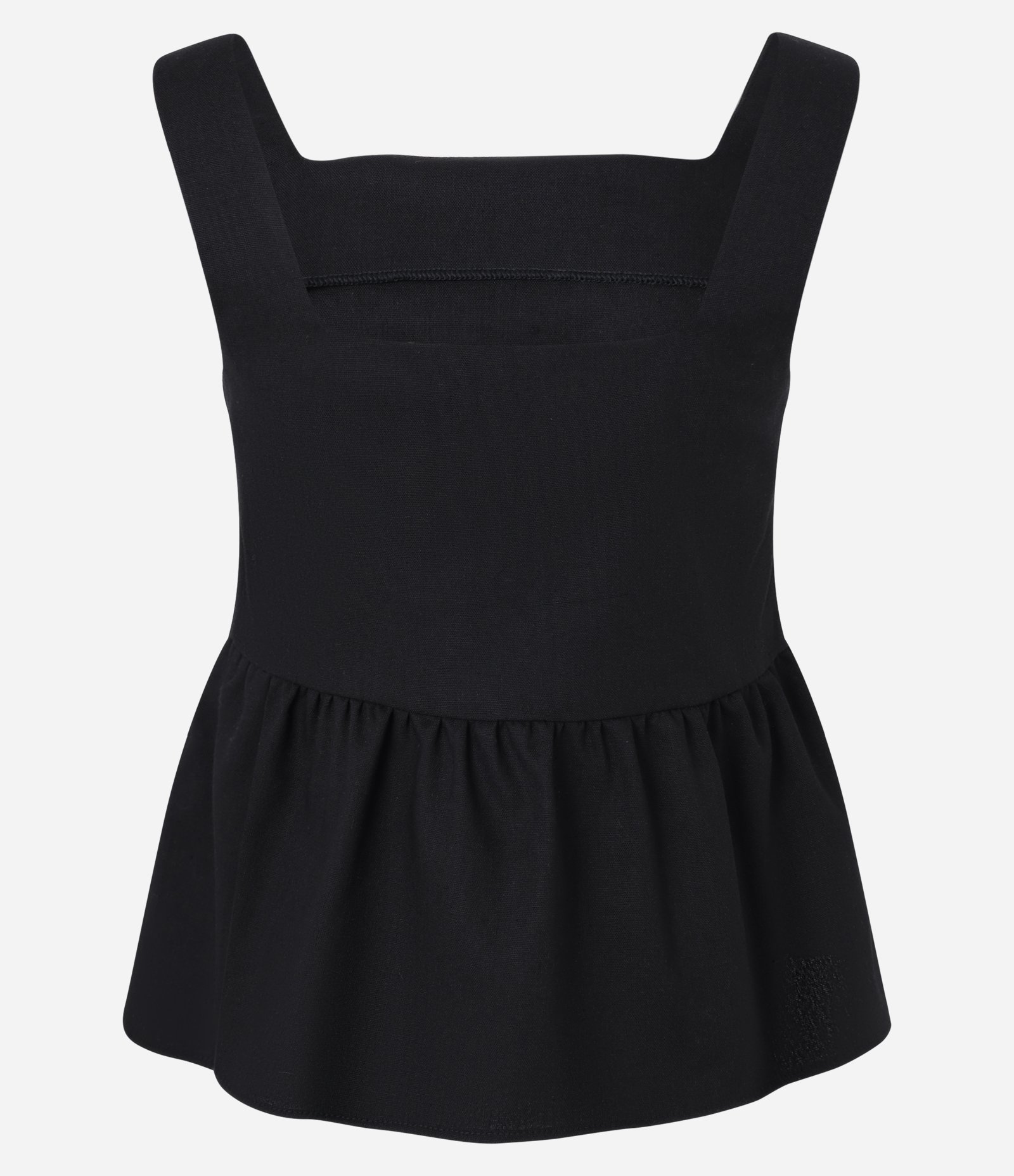 Blusa Peplum em Viscolinho com Decote Quadrado Preto 6