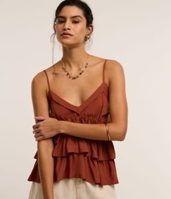 Blusa de Alça em Viscose com Babados Sobrepostos