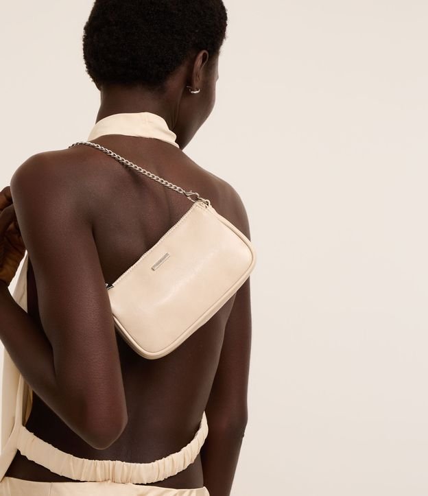 Bolsa Baguete Pequena em PU Glossy com Alças Removíveis