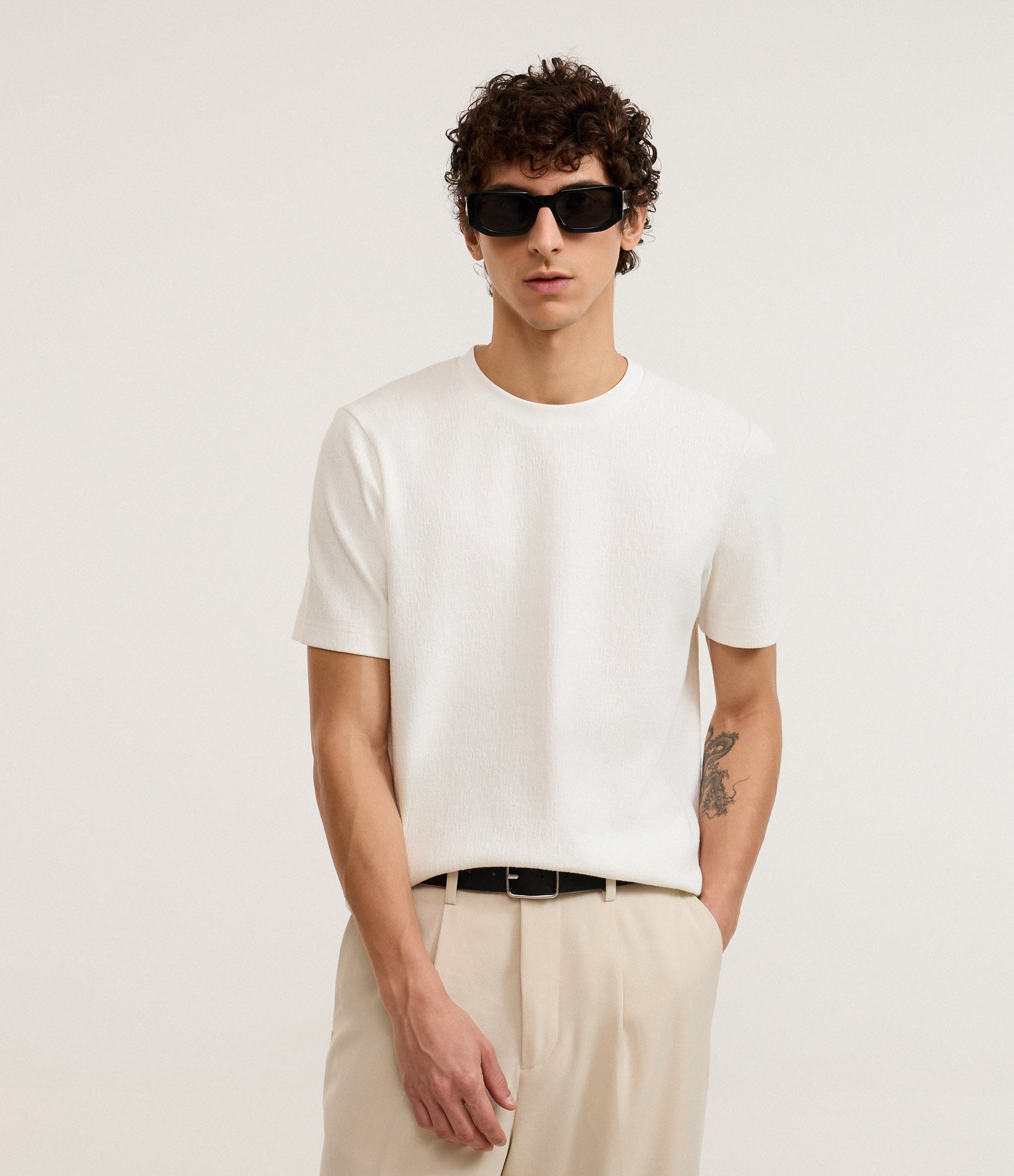 Camiseta Slim em Algodão Texturizada Branco 1