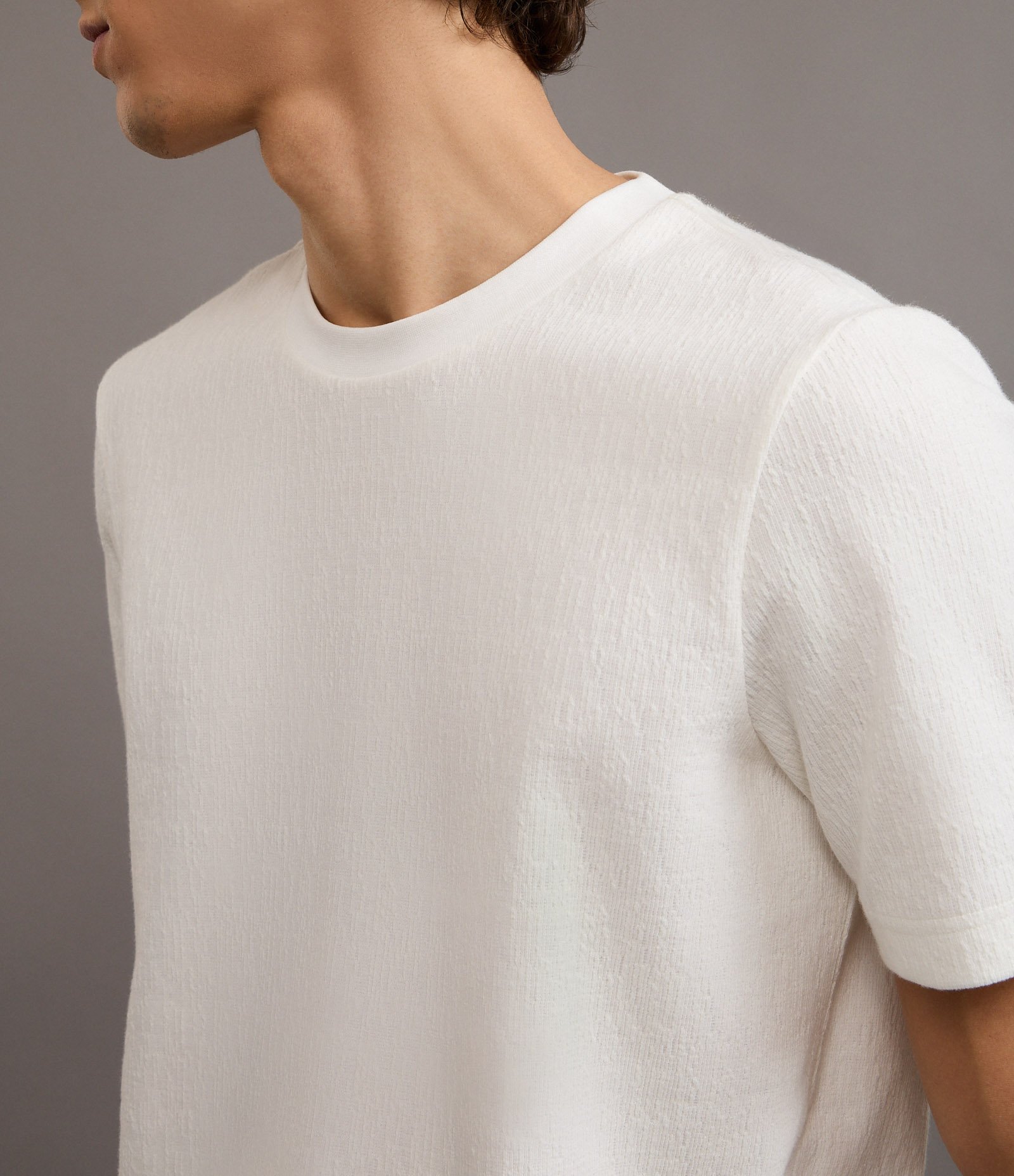 Camiseta Slim em Algodão Texturizada Branco 3