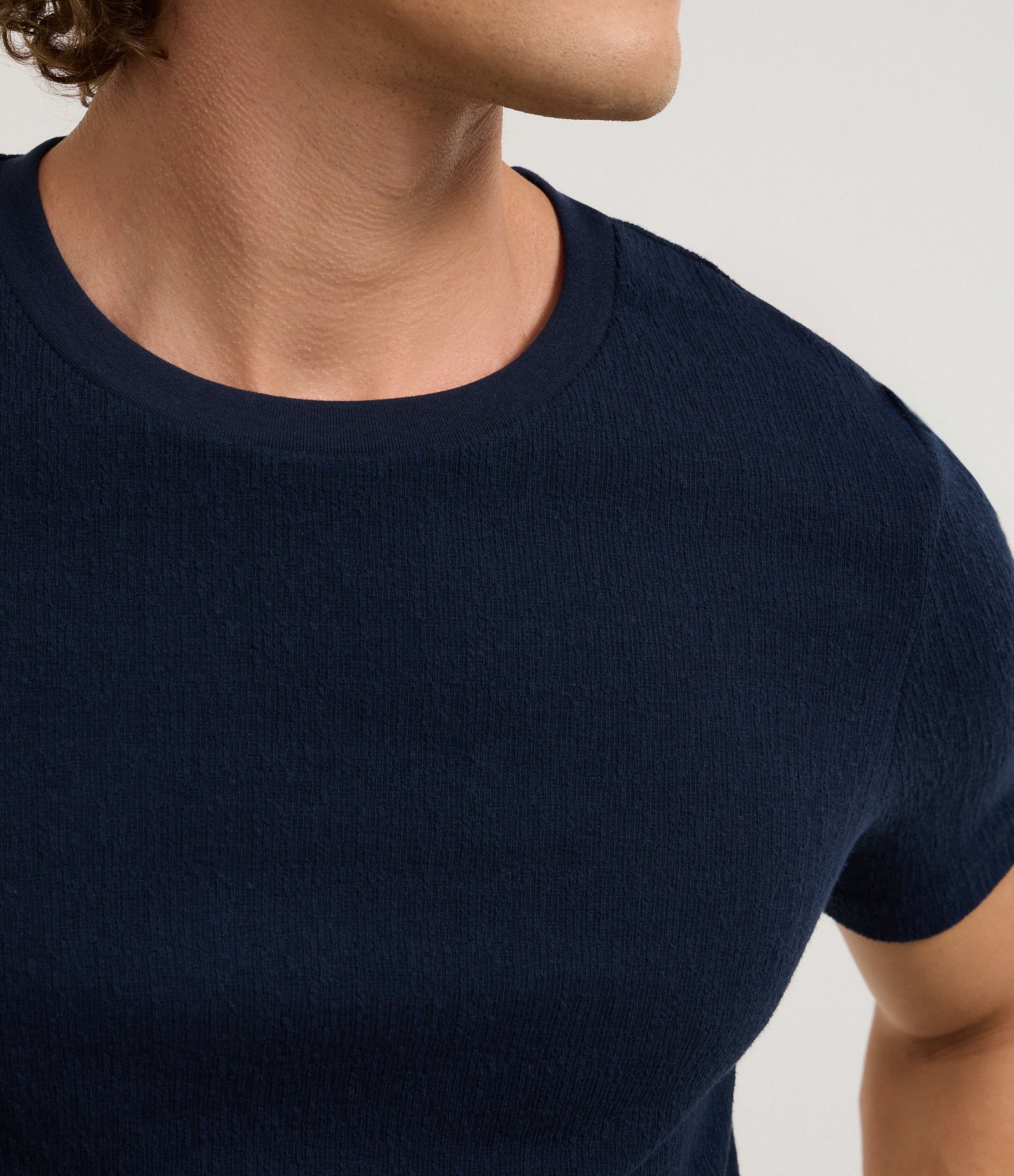 Camiseta Slim em Algodão Texturizada Azul Escuro 3