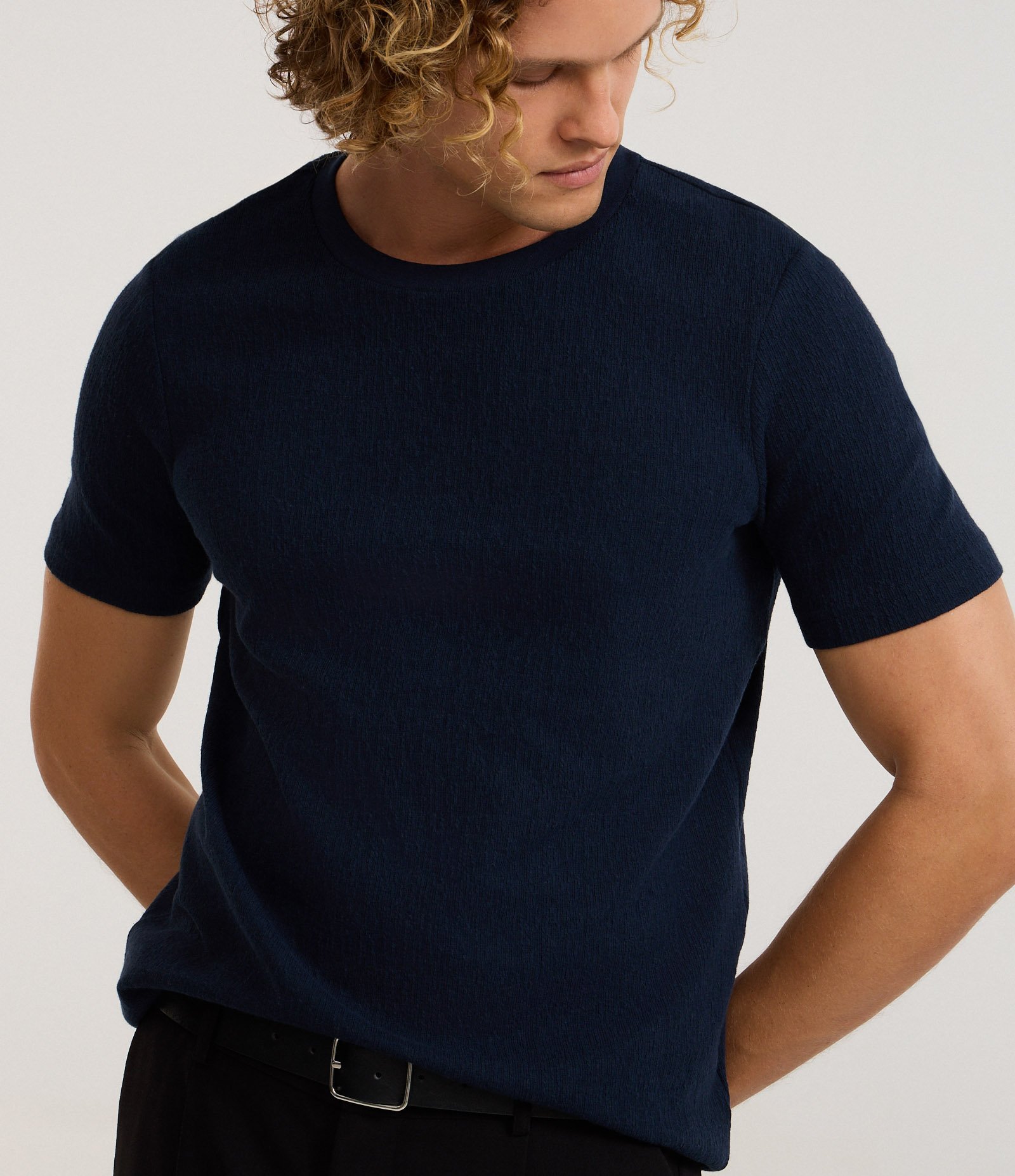 Camiseta Slim em Algodão Texturizada Azul Escuro 4