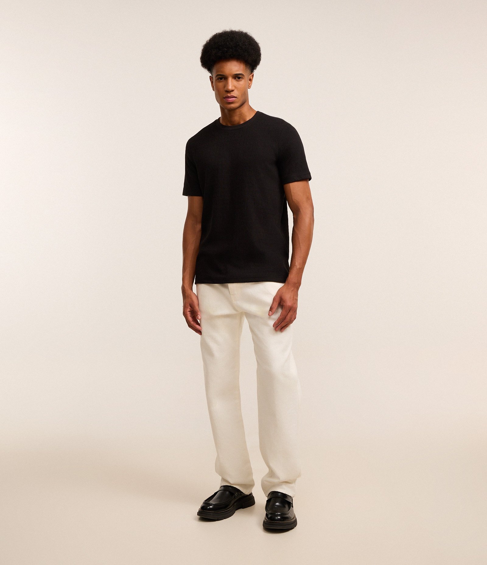 Camiseta Slim em Algodão Texturizada Preto 2
