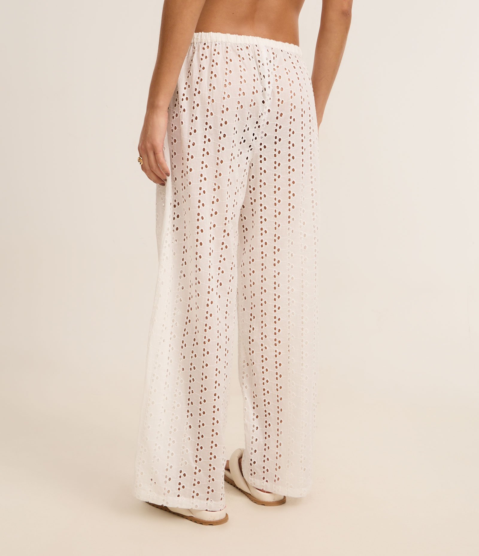 Saída de Praia Calça em Laise com Amarração na Cintura Branco 4