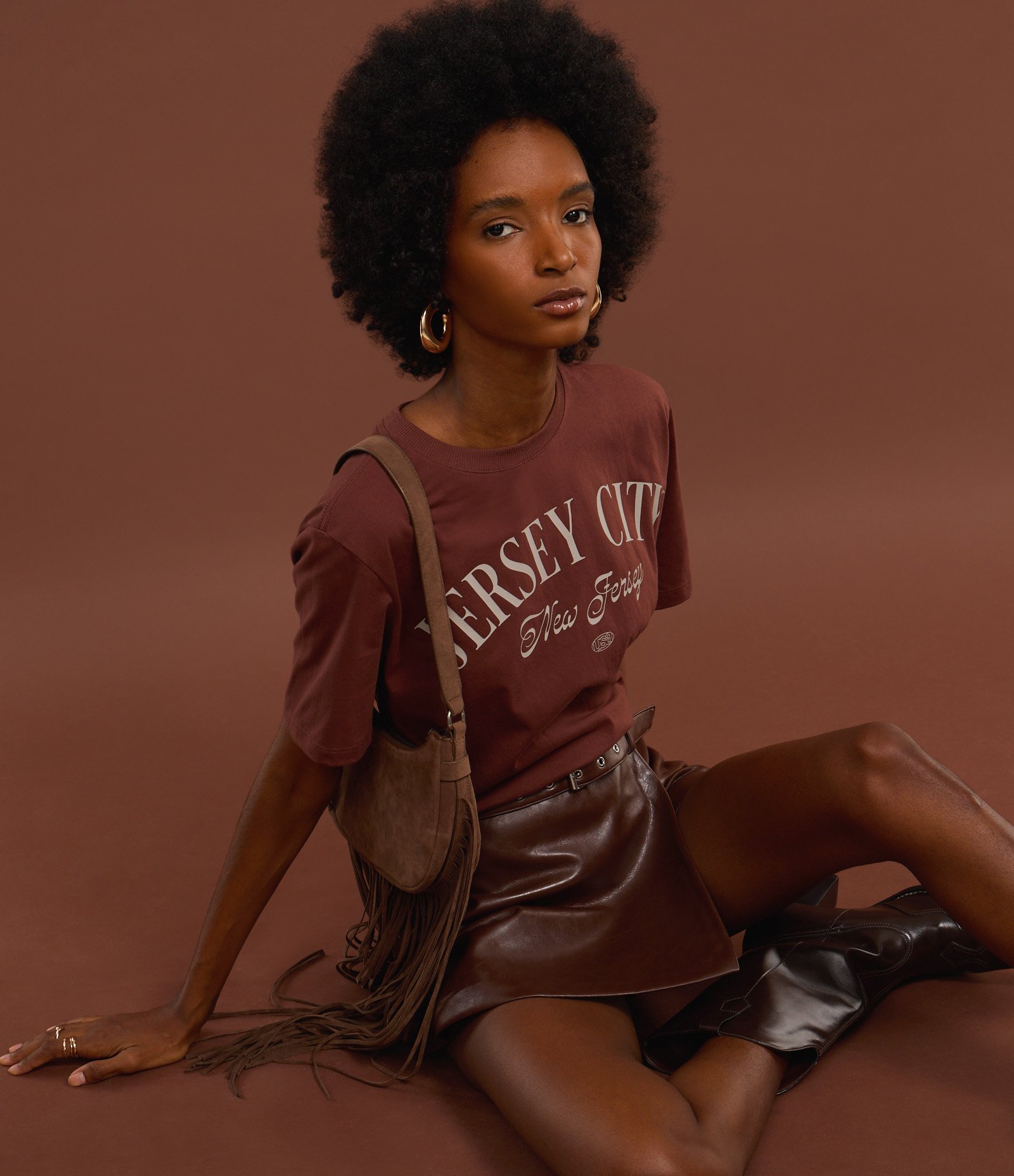 Camiseta T-shirt em Algodão com Estampa Jersey City Marrom 4