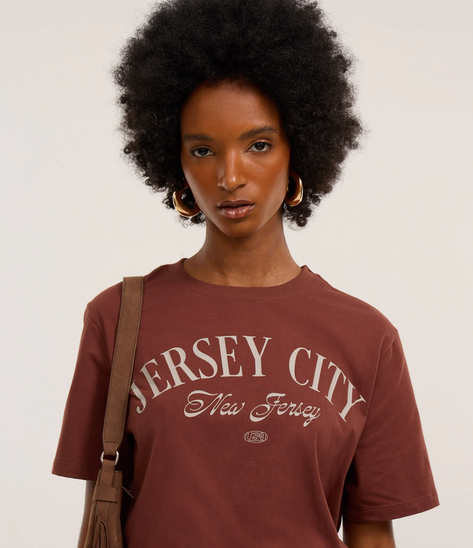 Camiseta T-shirt em Algodão com Estampa Jersey City Marrom 1