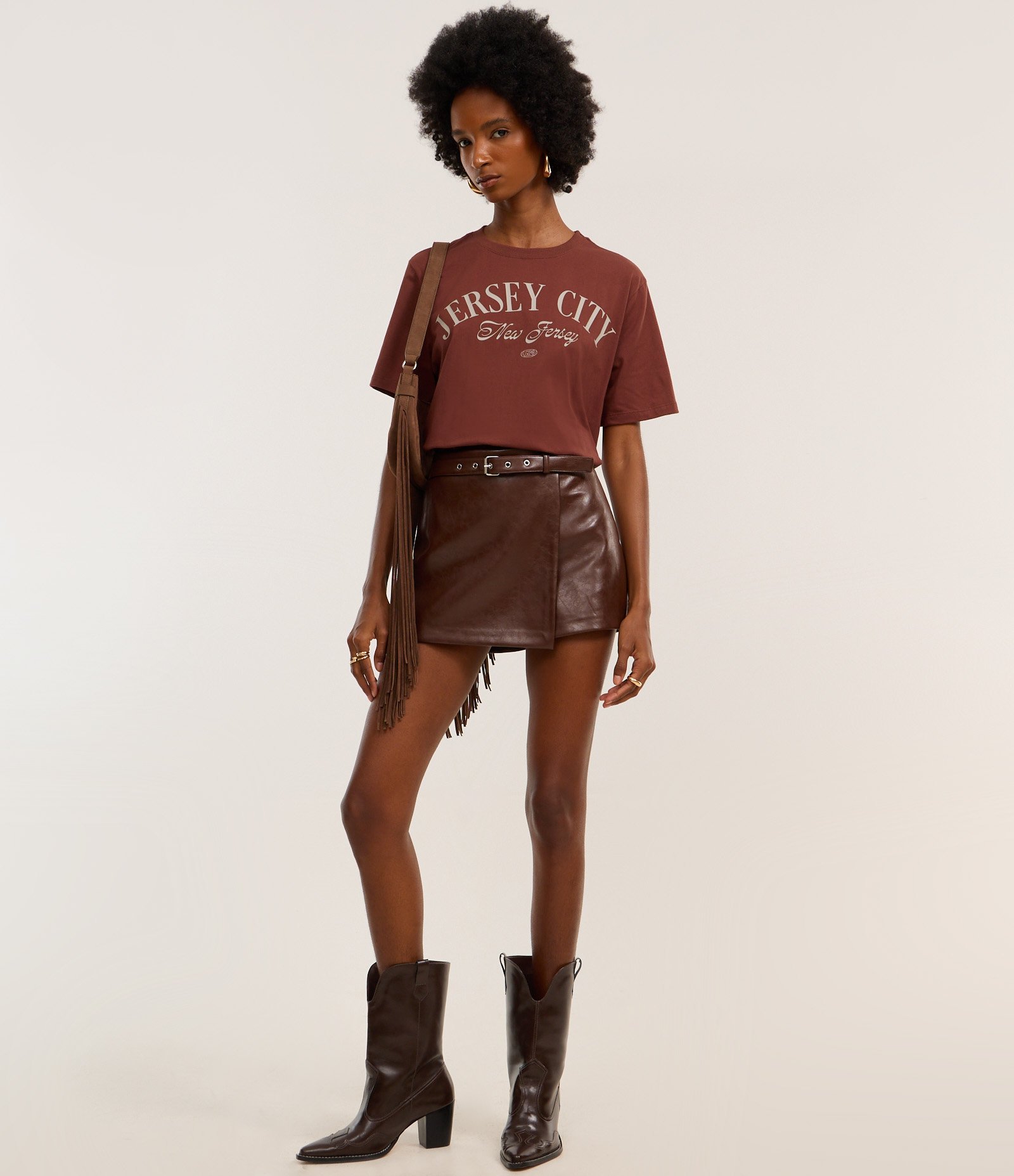 Camiseta T-shirt em Algodão com Estampa Jersey City Marrom 2