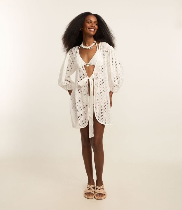 Saída de Praia Bata em Laise com Manga Bufante e Laço Frontal