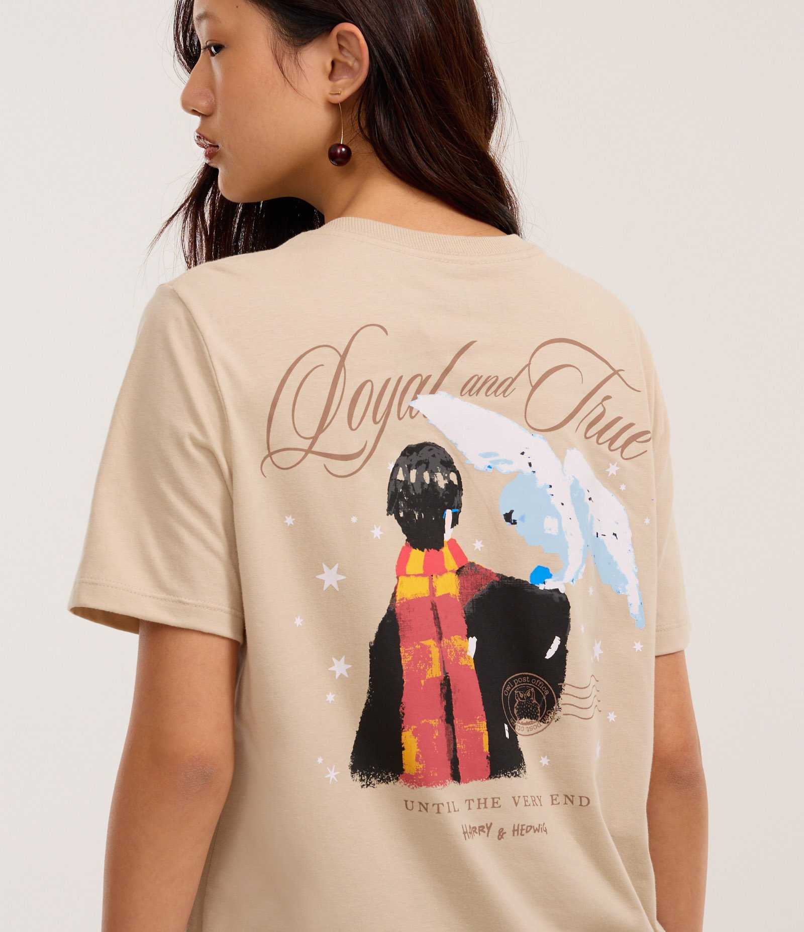 Camiseta T-shirt em Algodão com Estampa Frente e Costas Harry Best Owl Bege 4