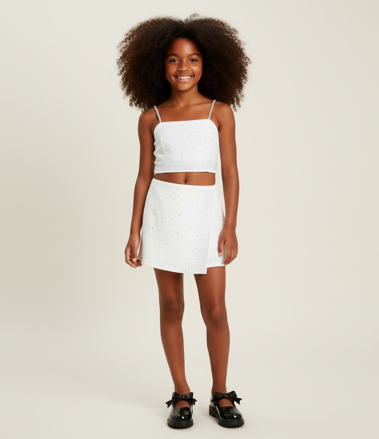 Short Saia Infantil em Crepe com Brilhos Alfaiatado - Tam 5 a 14 Anos Branco 1