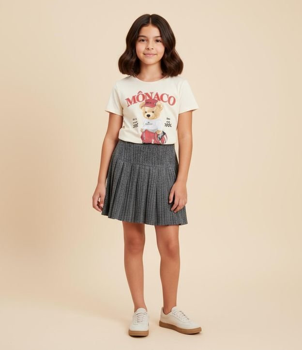 Saia Infantil Plissada com Fios Metalizado - Tam 5 a 14 Anos