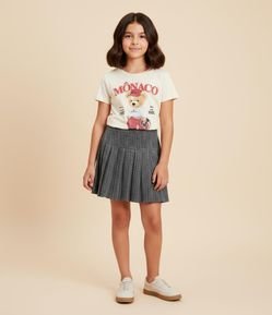 Saia Infantil Plissada com Fios Metalizado - Tam  5 a 14 Anos